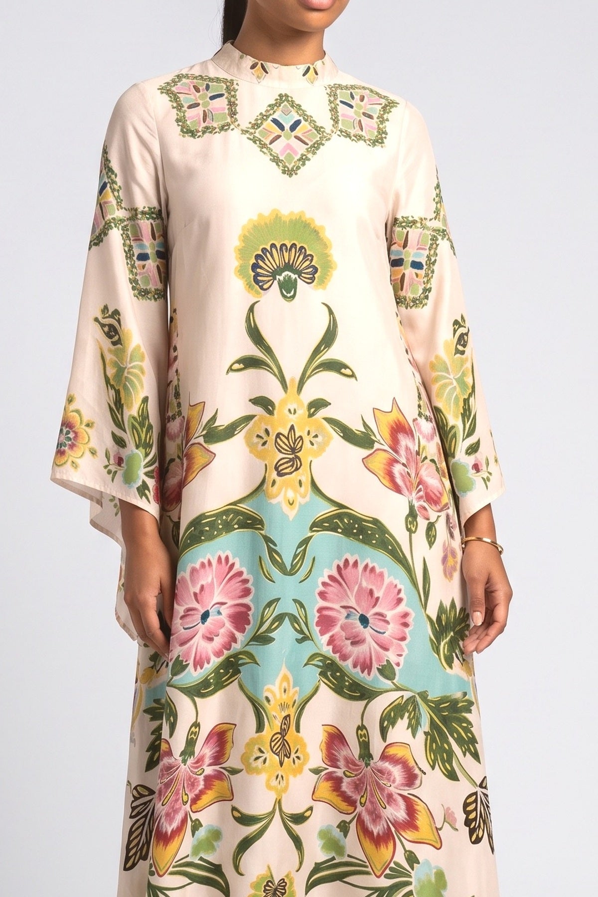 Beige Floral Maxi Dress, fabric detail