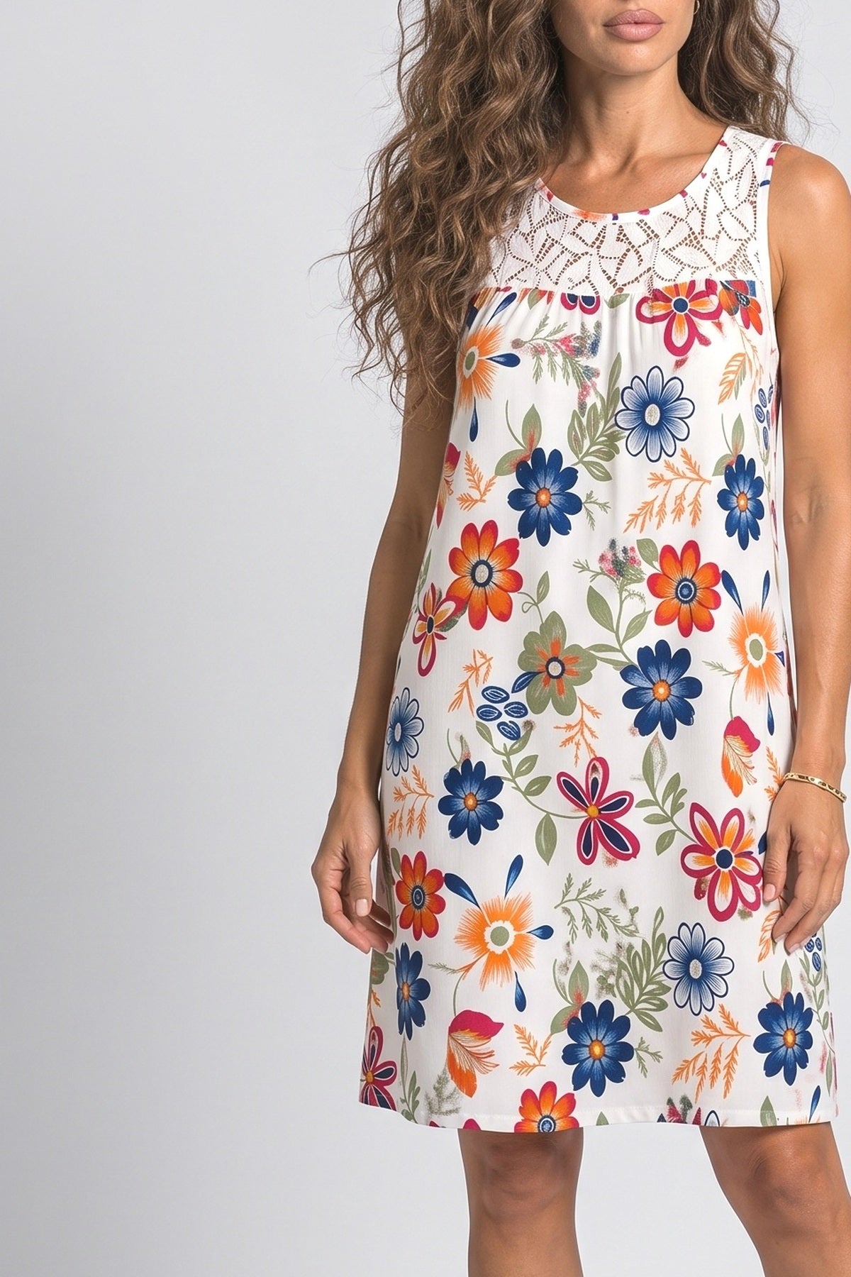 Lace Floral Sleeveless Summer Dress, fabric detail