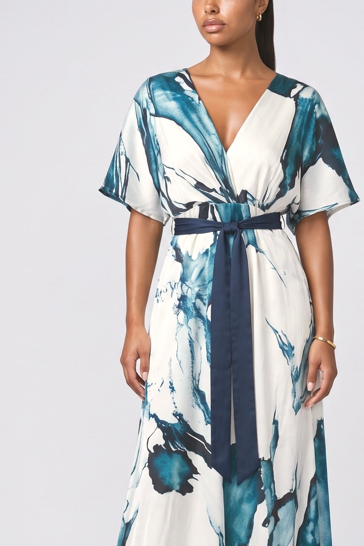 Blue V-Neck Maxi Dress, fabric detail