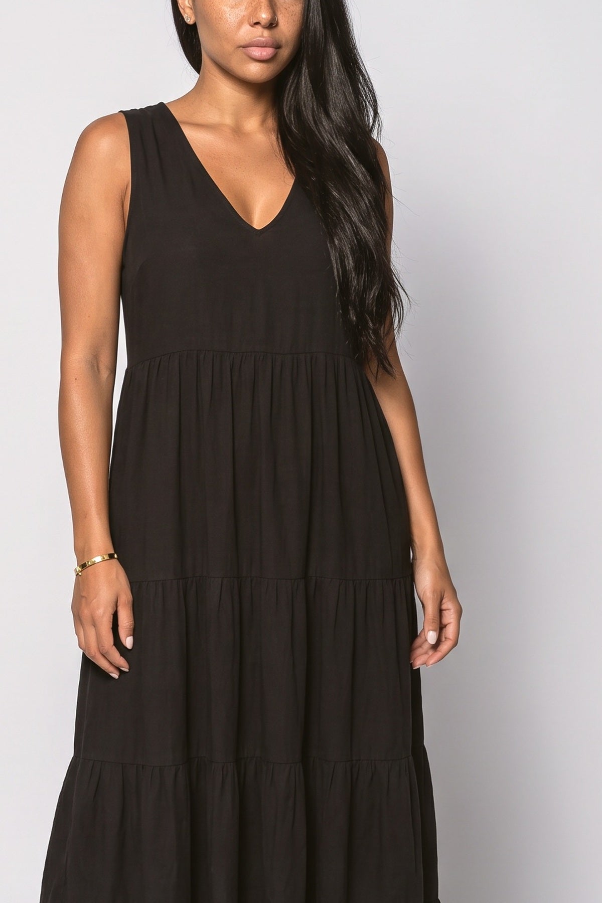 V-Neck Tiered Maxi Dress, fabric detail