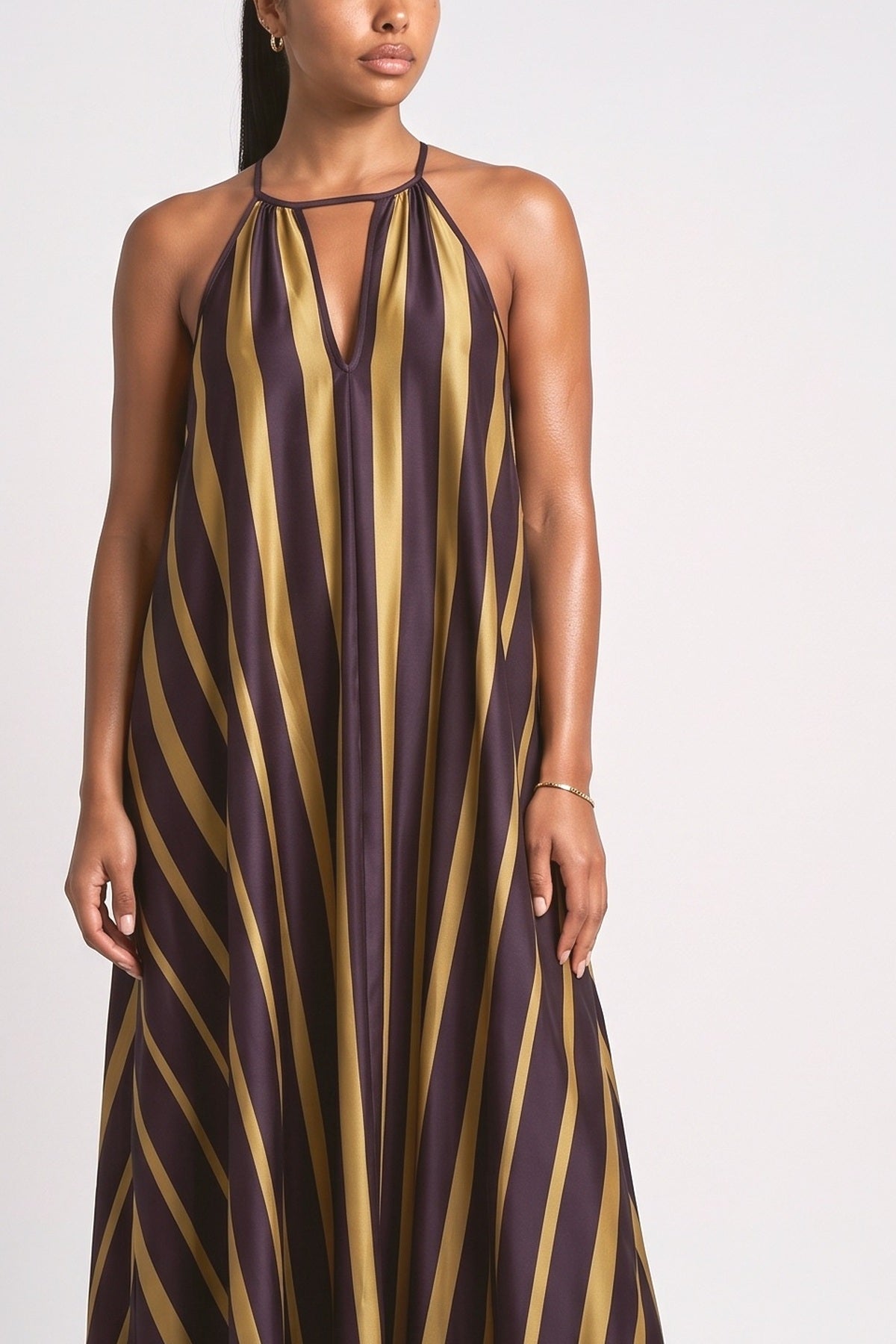 Yellow Striped Lace Maxi Dress, fabric detail