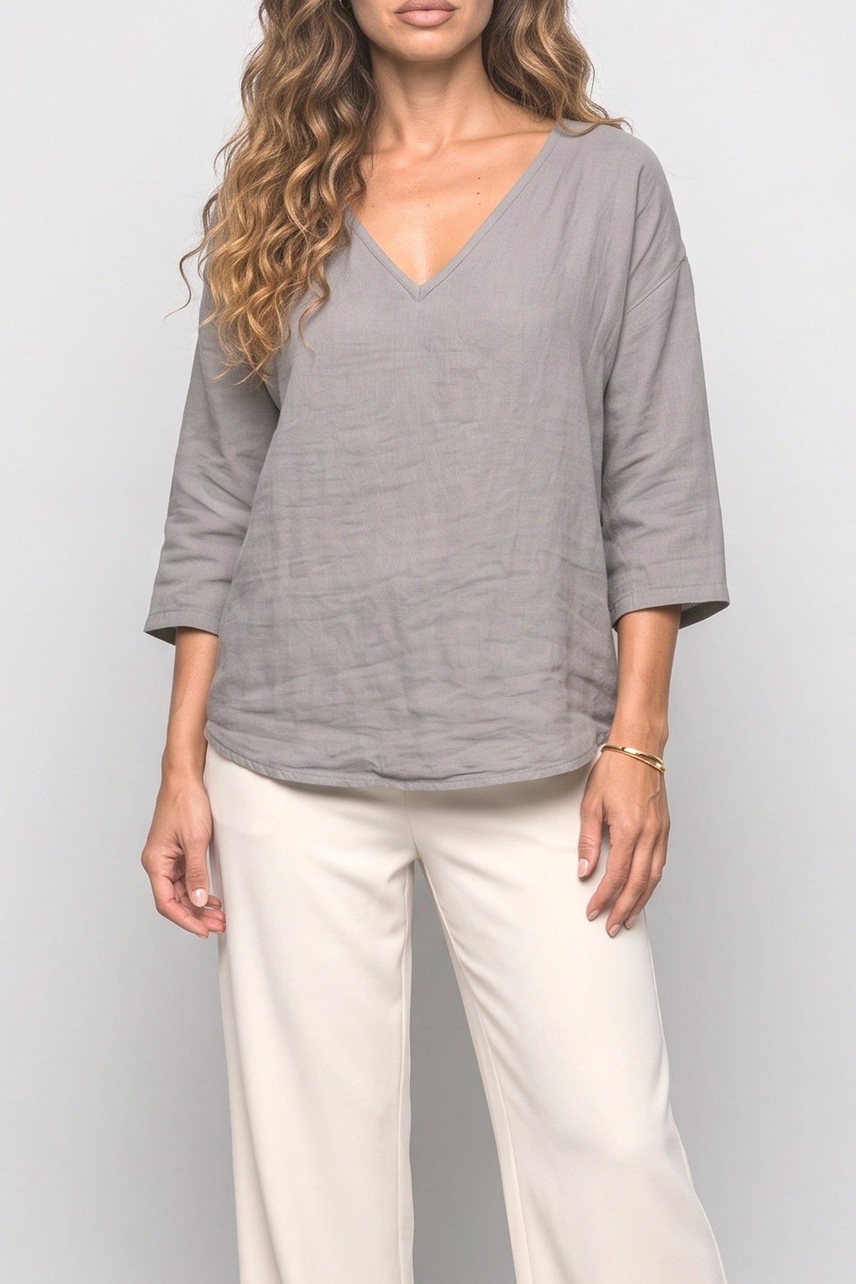V-Neck Relaxed Blouse, fabric detail