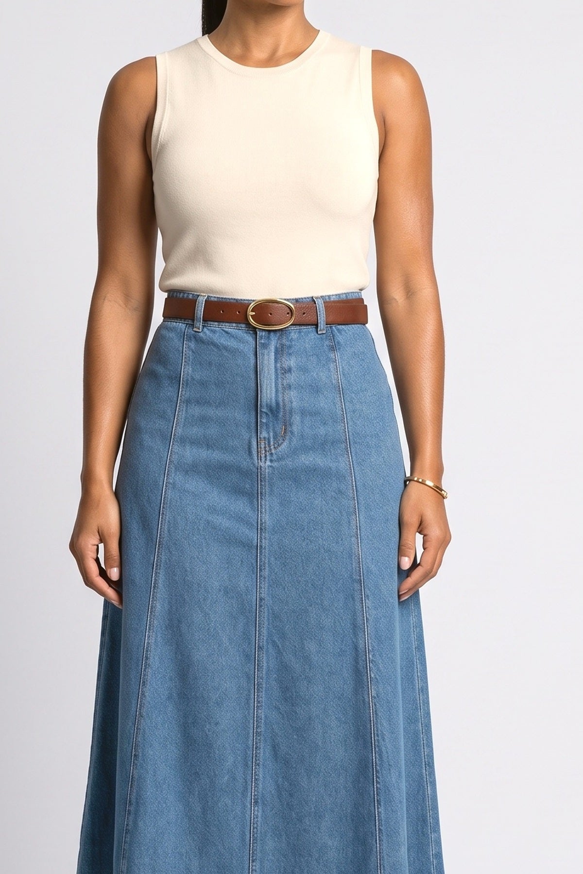 Denim A-Line Maxi Skirt, fabric detail