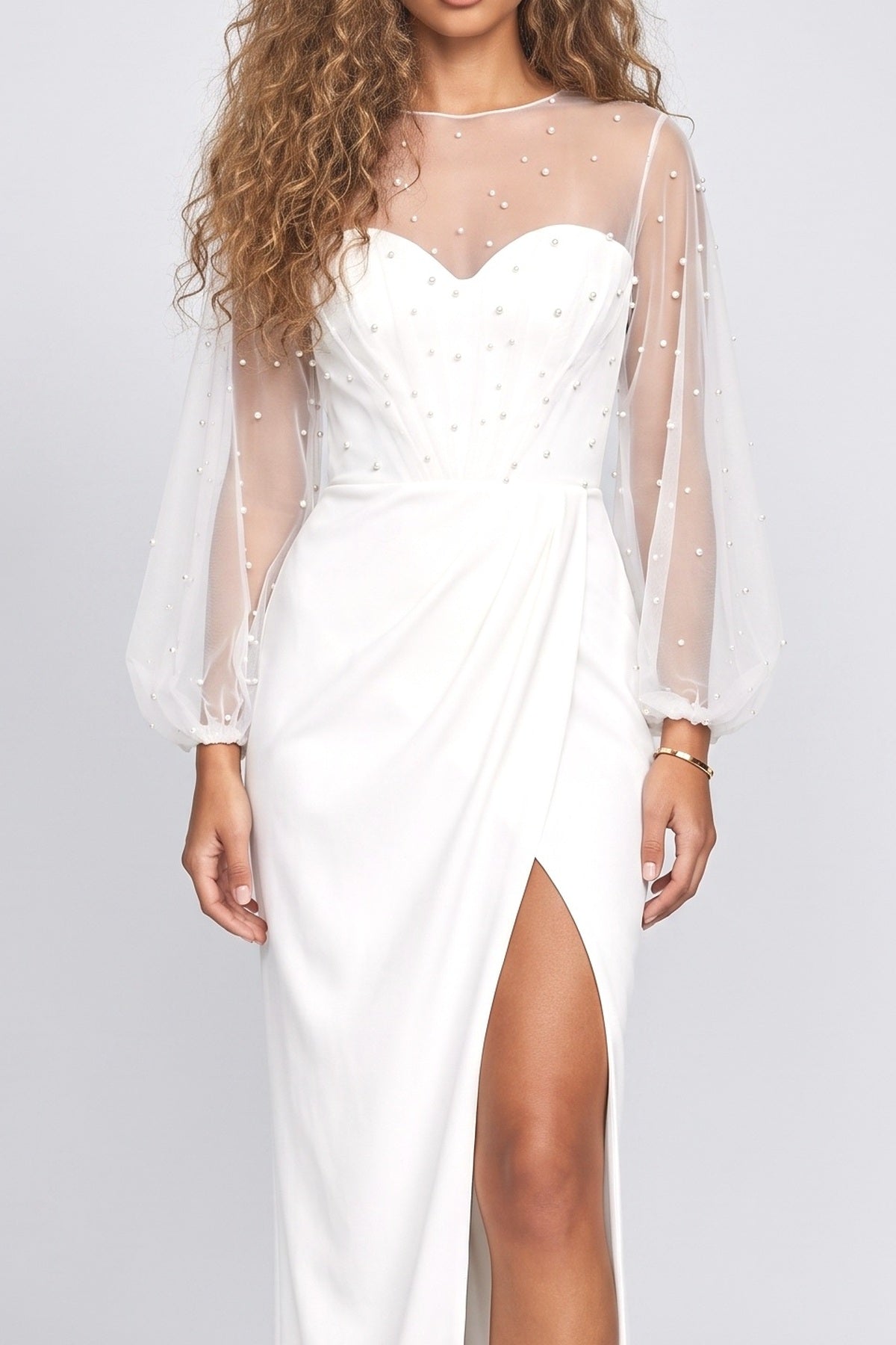 White Beaded Maxi Dress, fabric detail