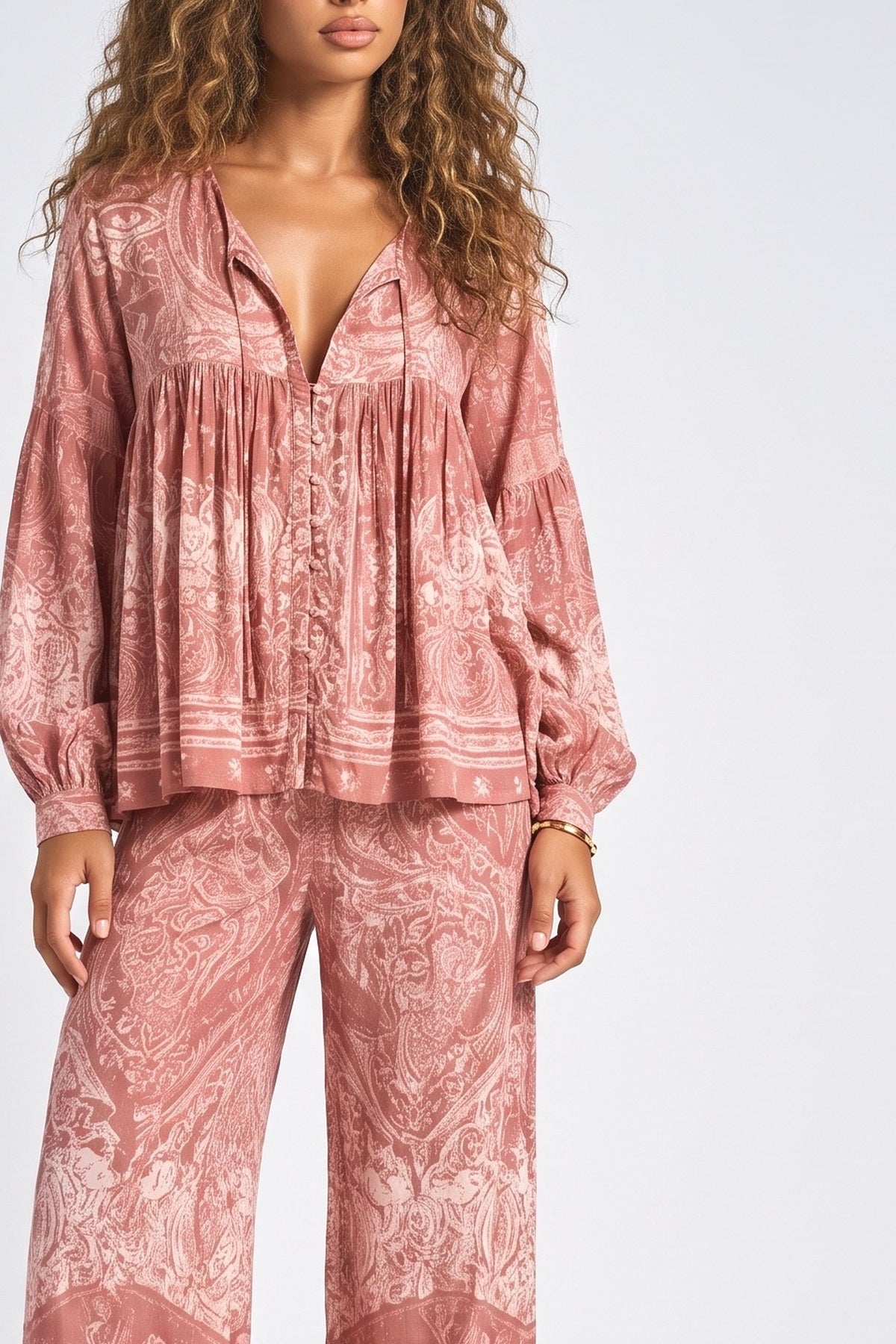 Pink Paisley Outfit Set, fabric detail