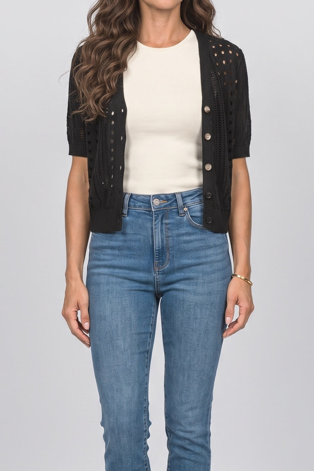 Short Sleeve Knit Cardigan, fabric detail