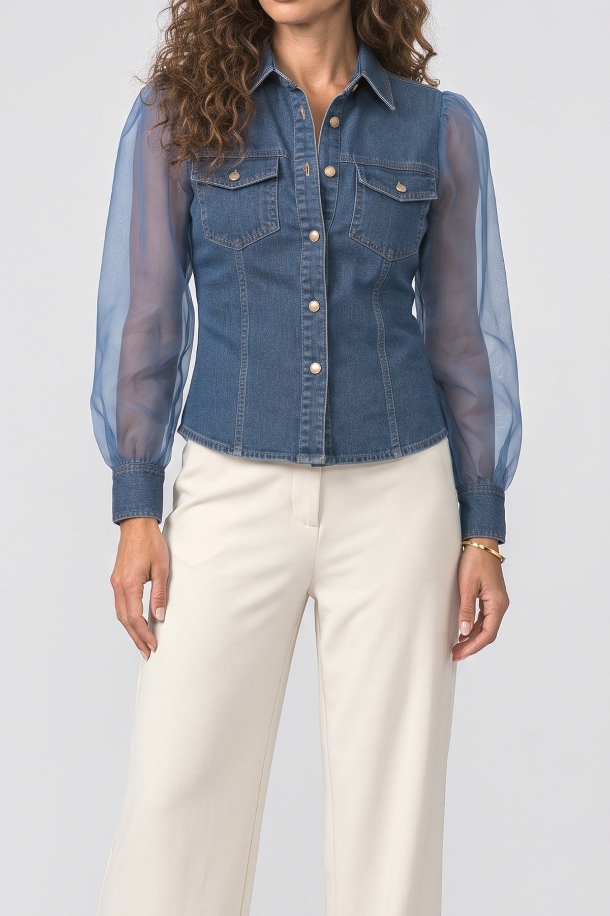 Denim Puff Sleeve Blouse, fabric detail