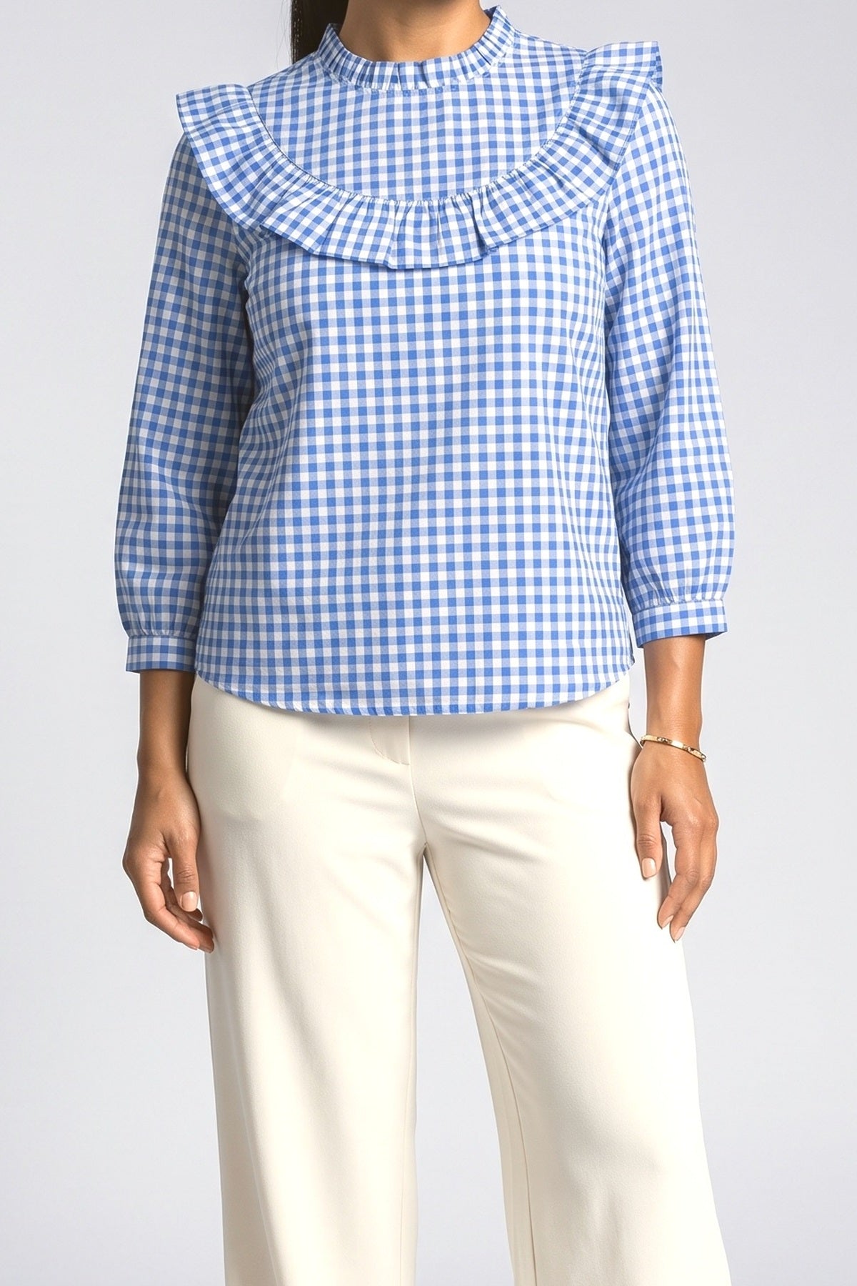 Gingham Puff Sleeve Blouse, fabric detail