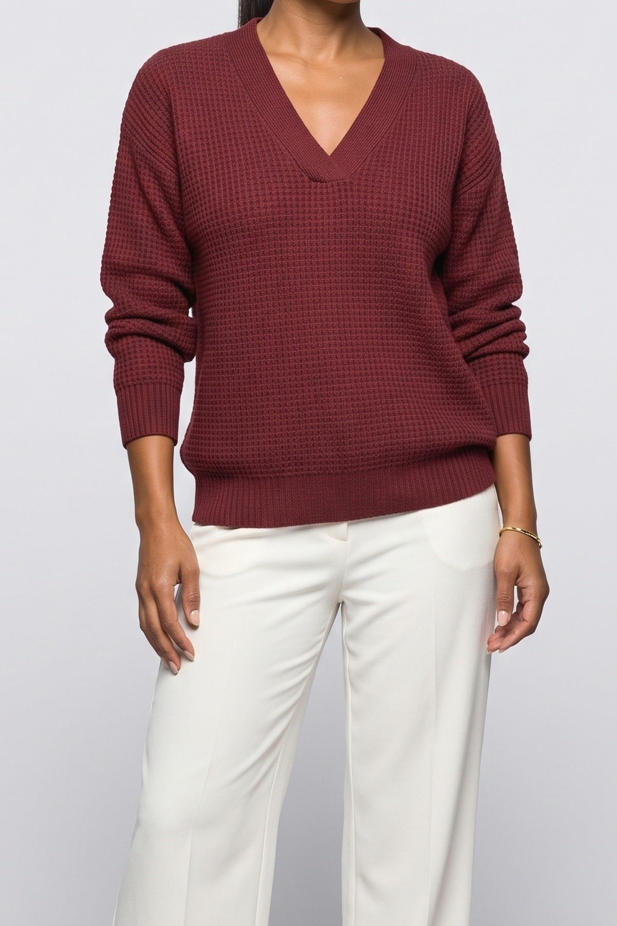 V-Neck Knit Top, fabric detail