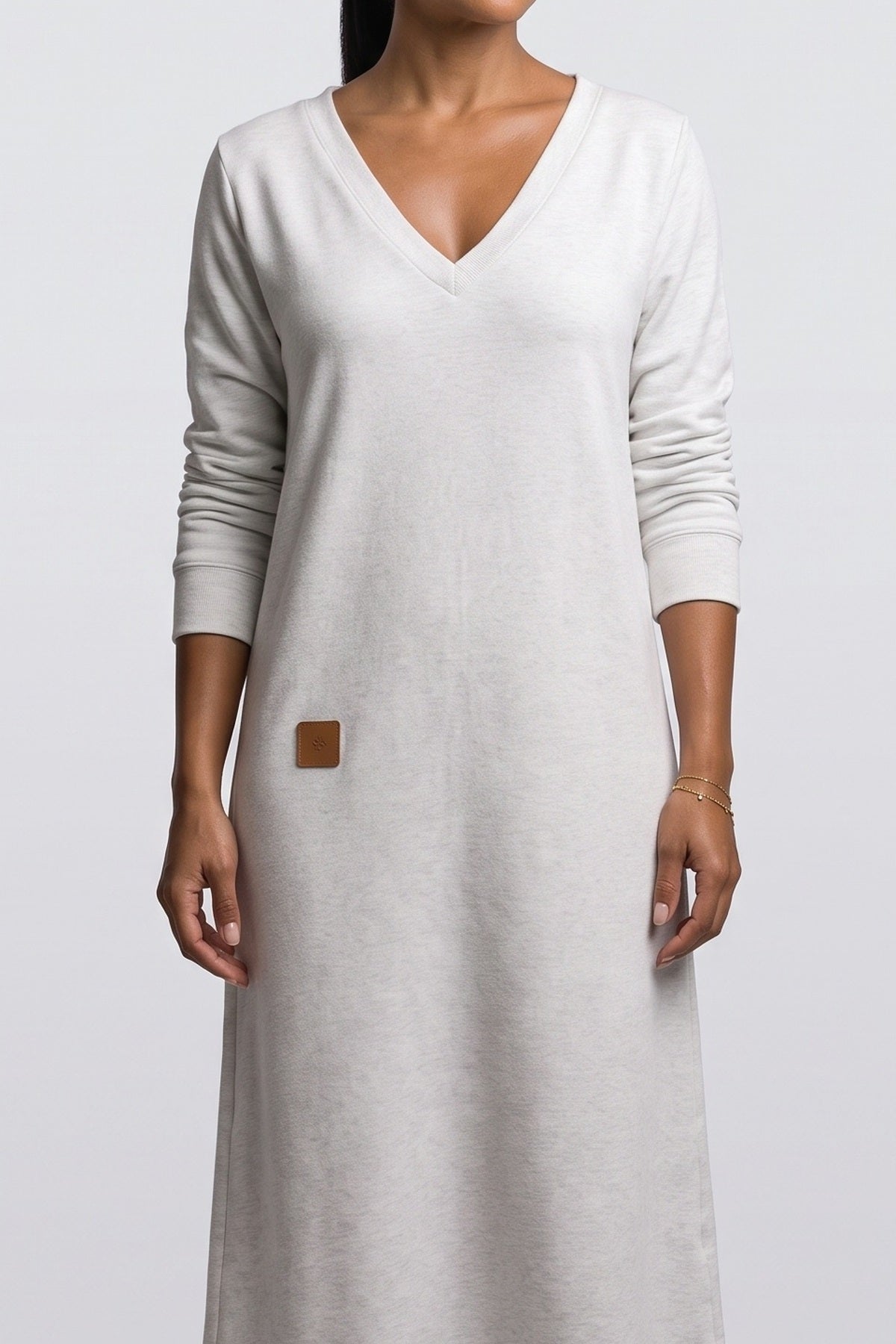 Knit V-Neck A-Line Midi Dress, fabric detail