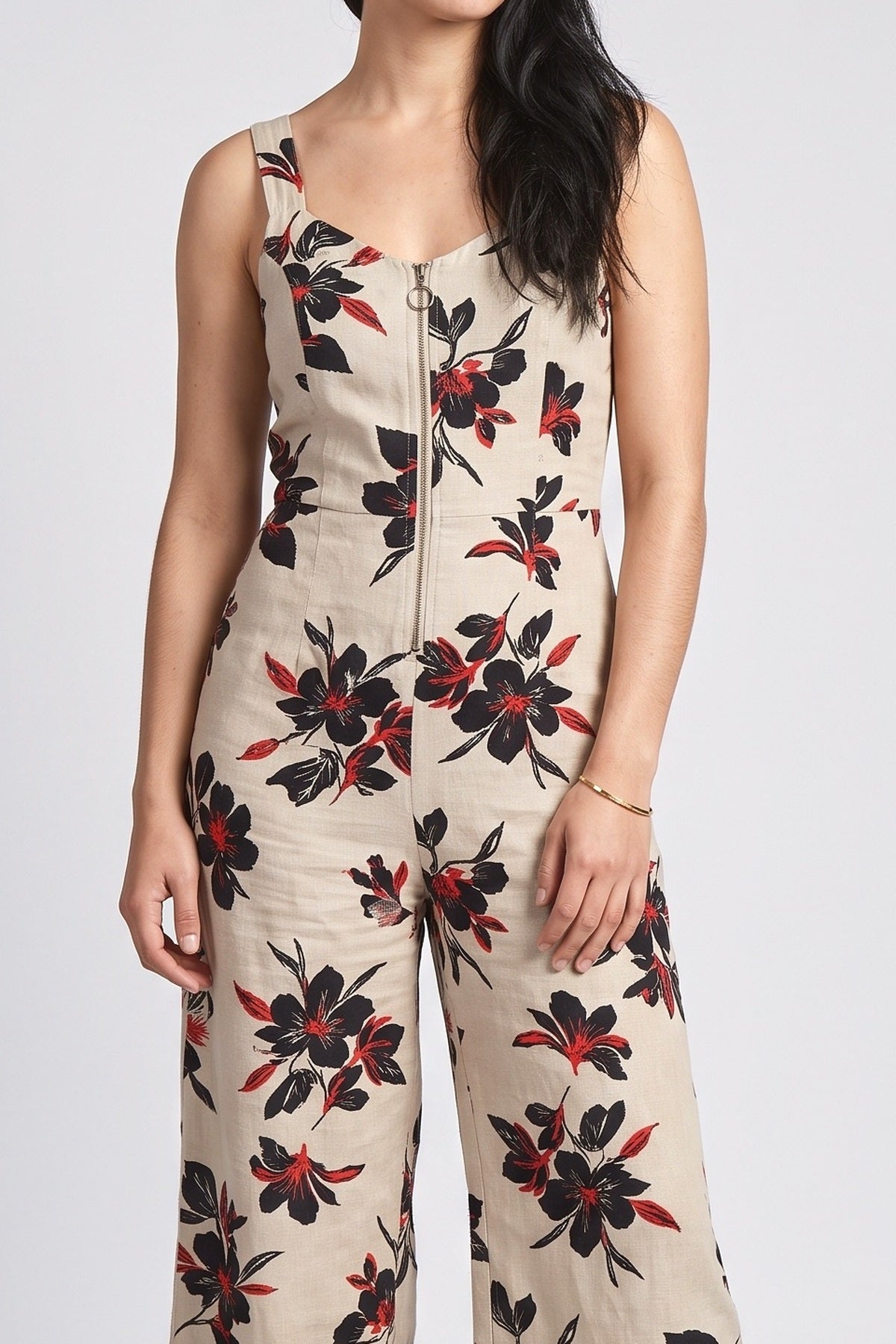 Beige Print Jumpsuit, fabric detail