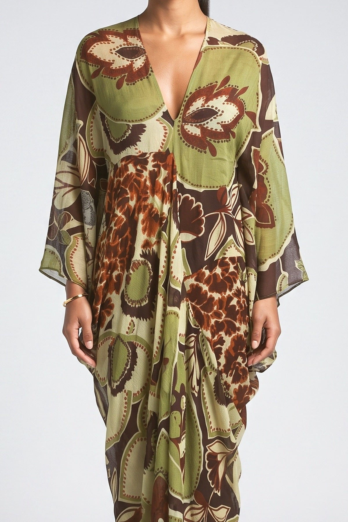 Green Print Maxi Dress, fabric detail