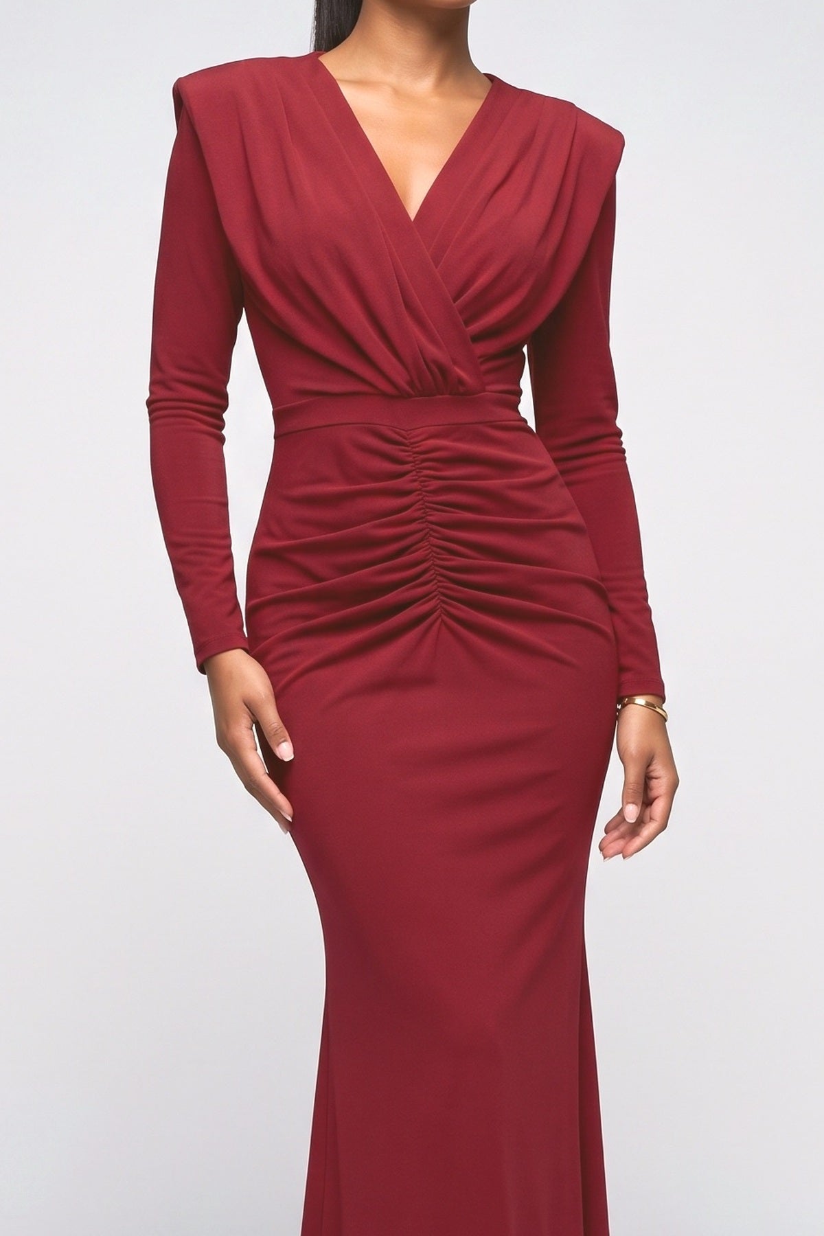 V-Neck Pleated Maxi Dress, fabric detail