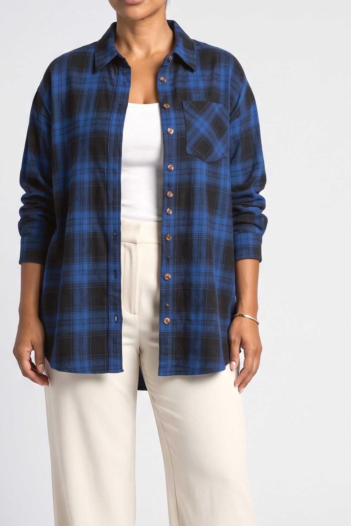Plaid Oversized Denim Jacket, fabric detail