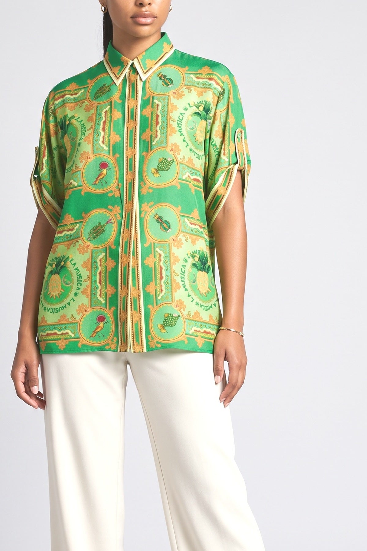 Green Tropical Top, fabric detail