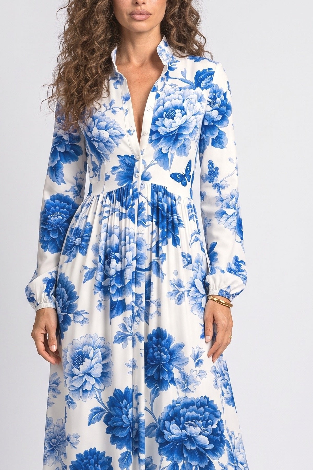 Blue Floral Summer Dress, fabric detail