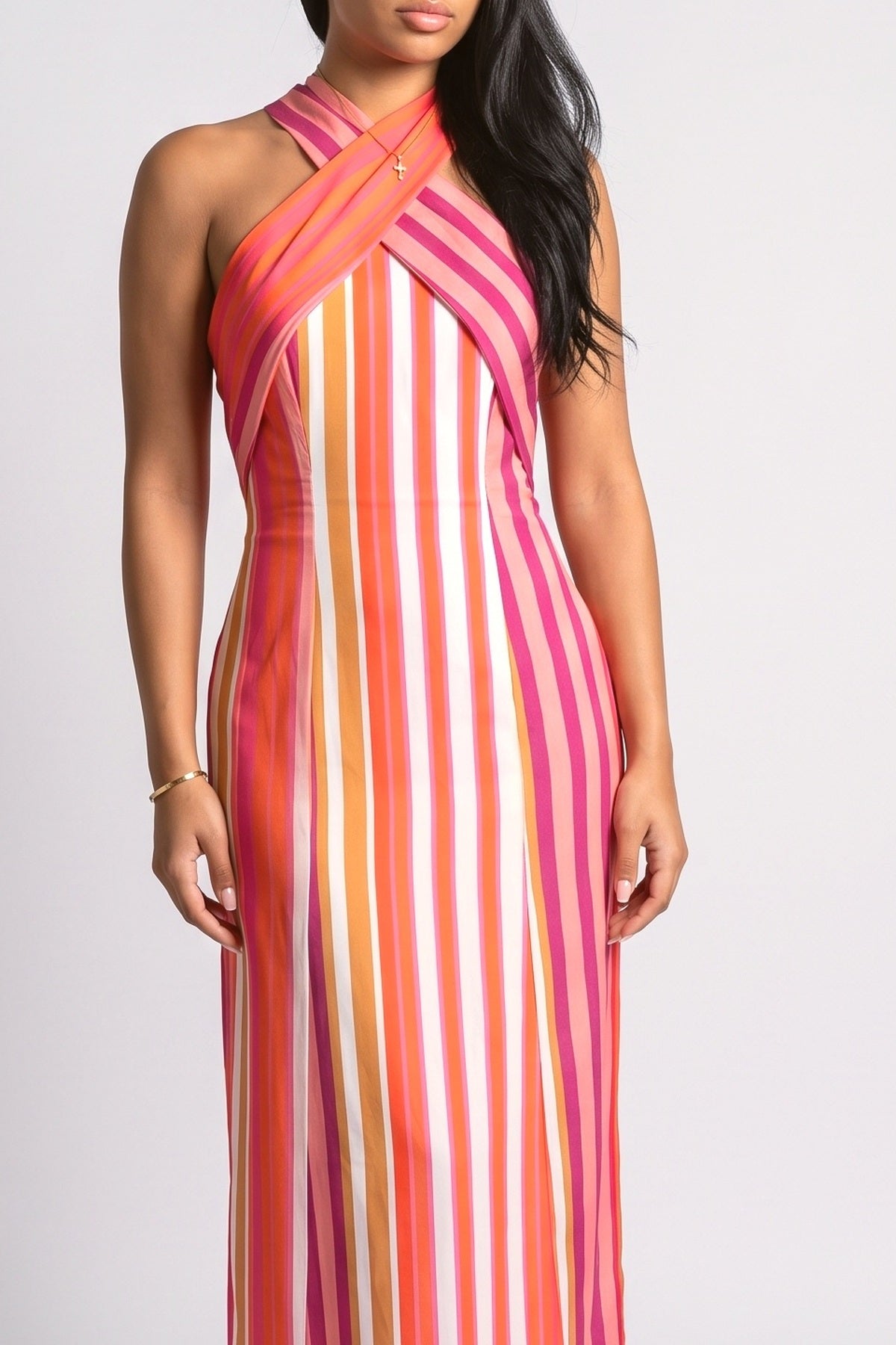 Red Striped Maxi Dress, fabric detail