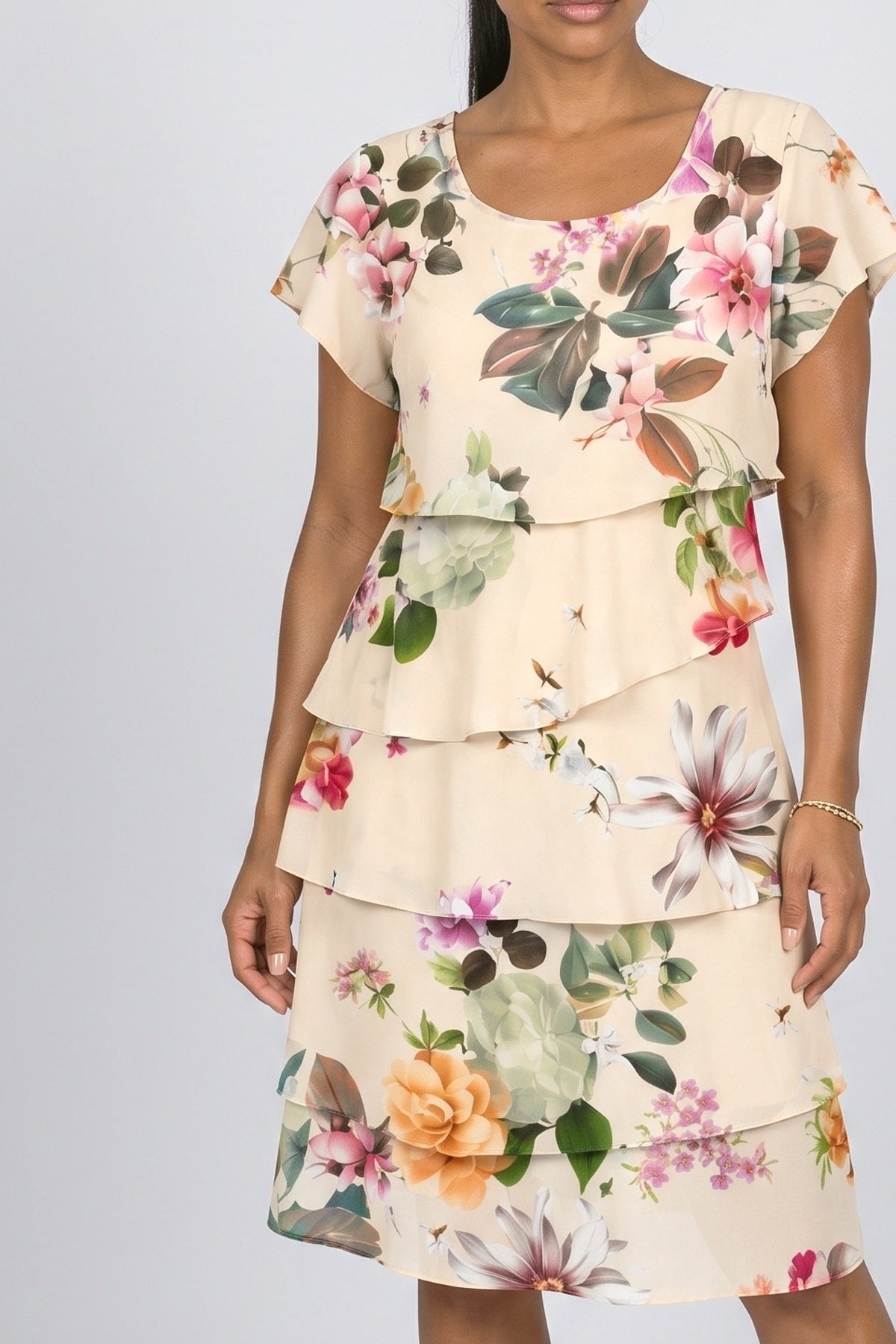 Floral Tiered Midi Dress, fabric detail