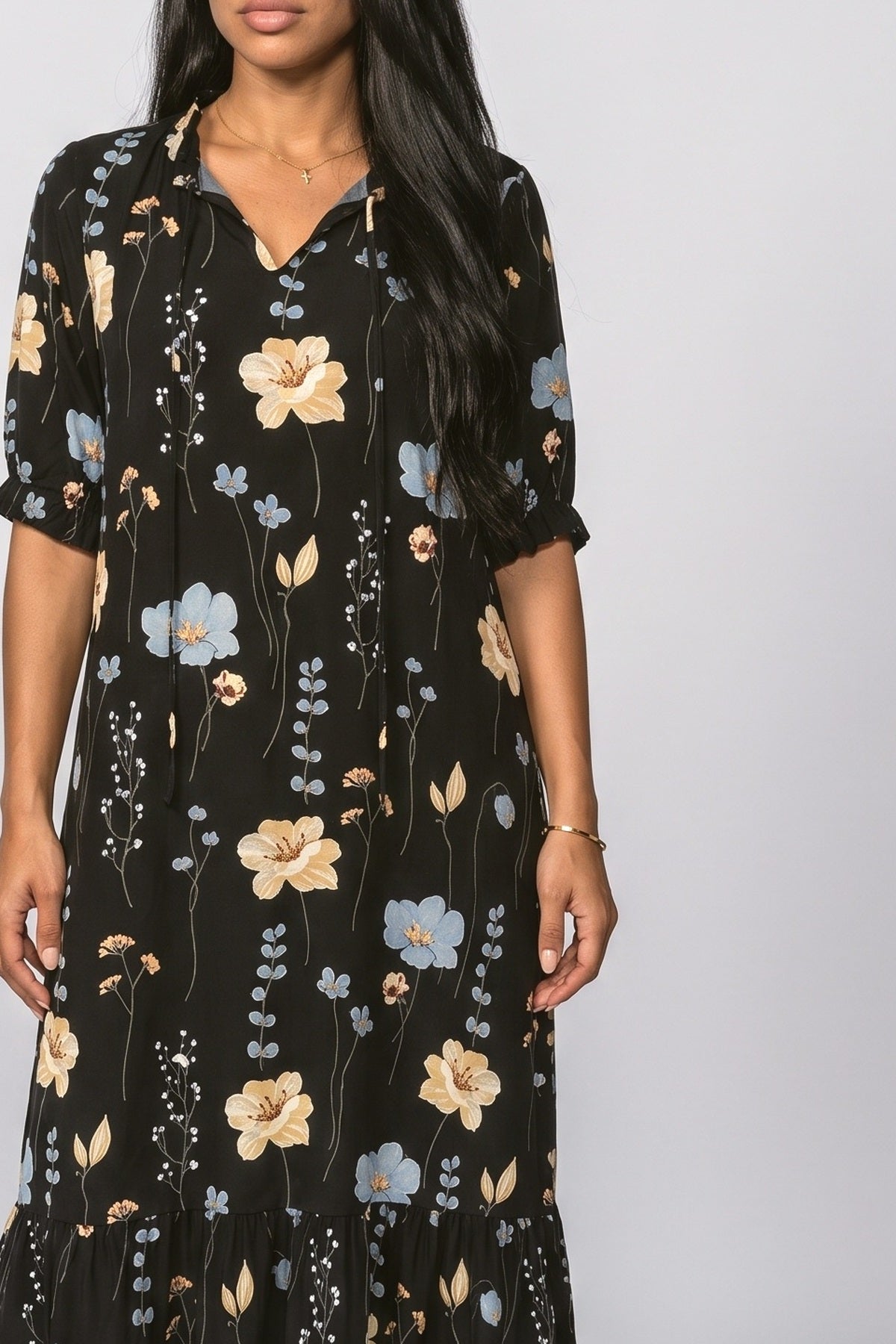 Black Floral Maxi Dress, fabric detail
