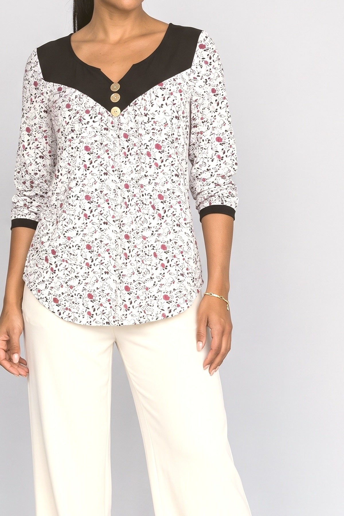 V-Neck Floral Blouse, fabric detail