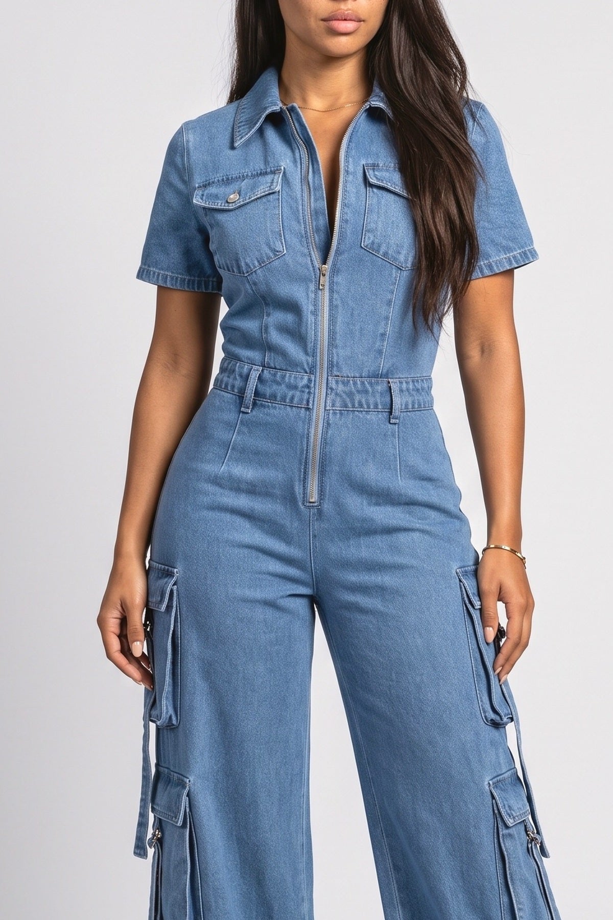 Blue Denim Jumpsuit, fabric detail