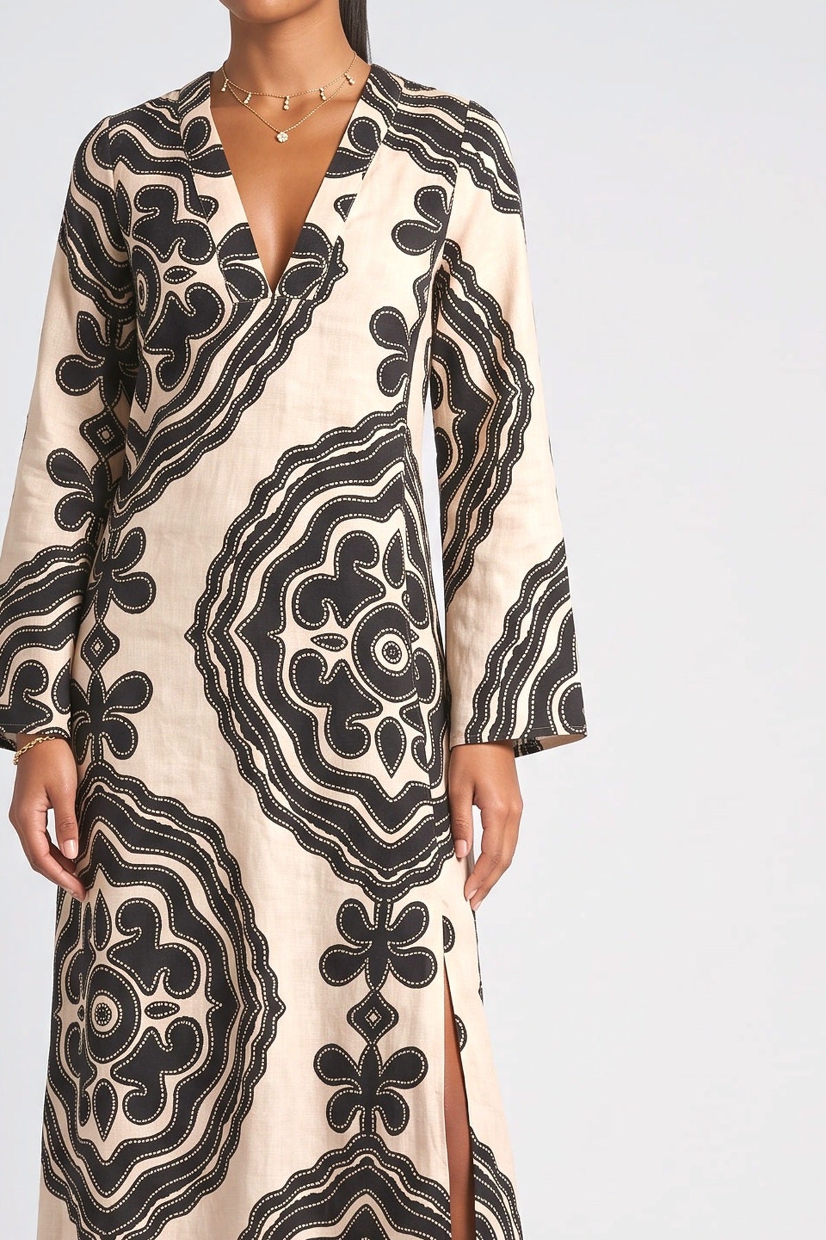 Black Floral Midi Dress, fabric detail
