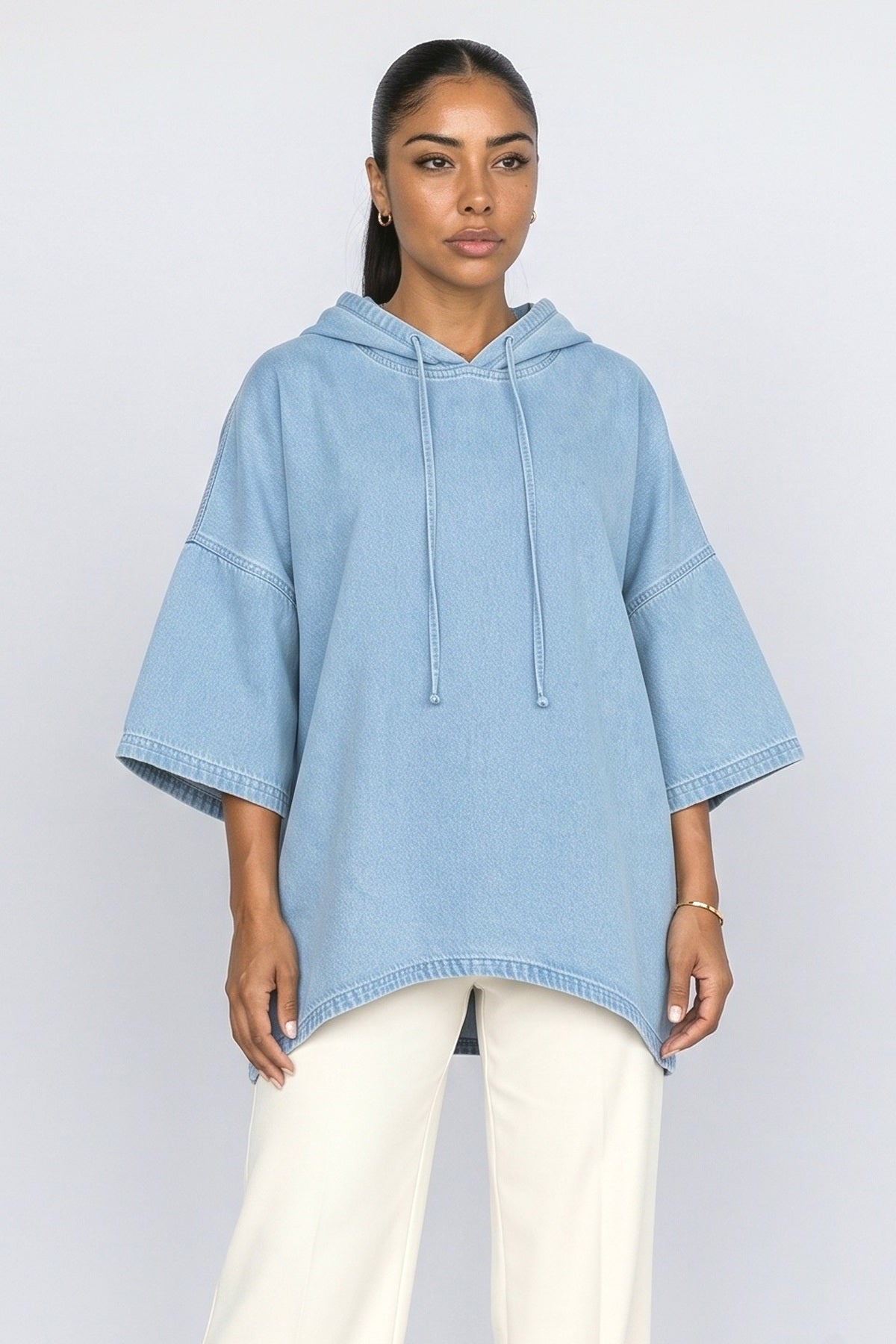Denim Oversized Hoodie, fabric detail