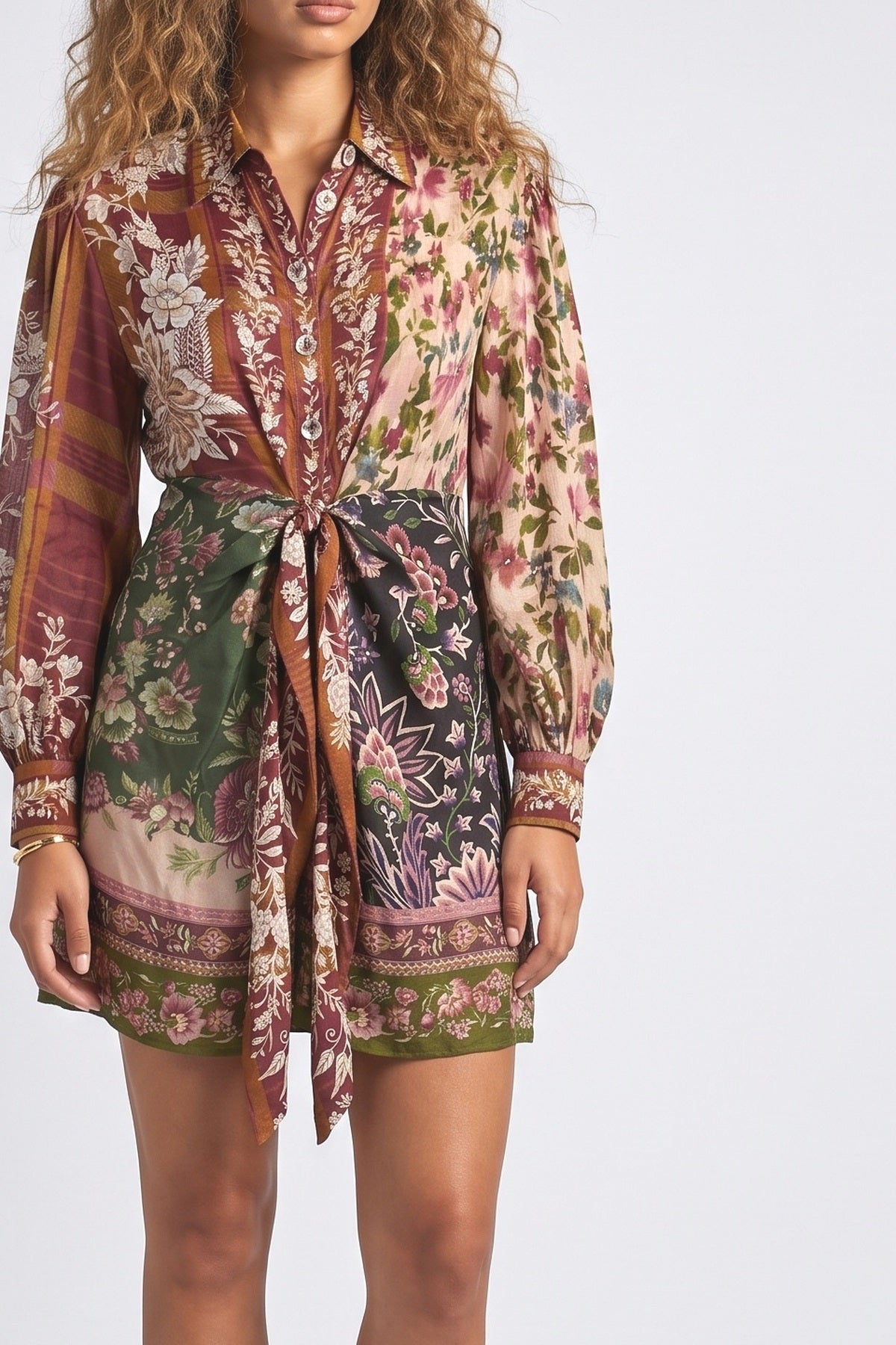 Multicolor Floral Mini Dress, fabric detail