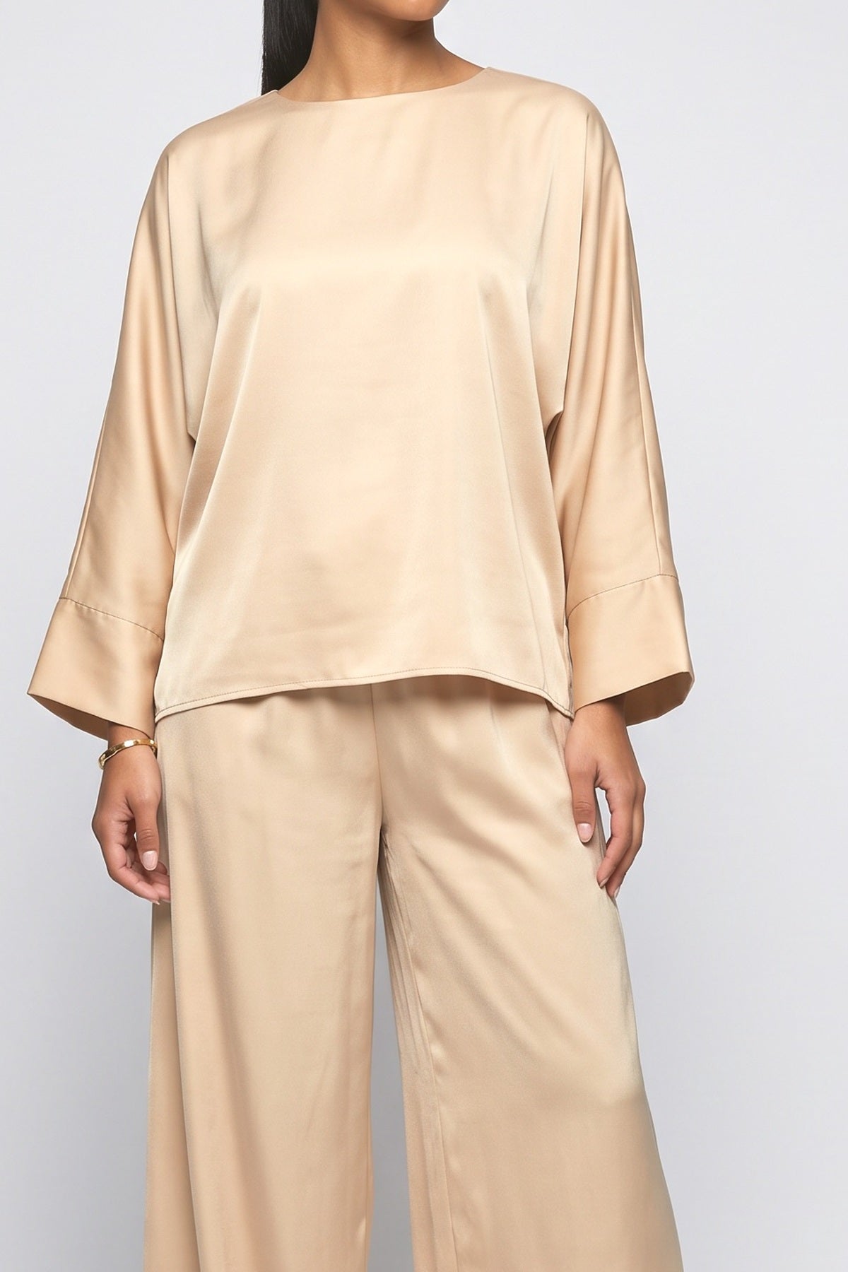 Satin Batwing Sleeve Top Two-Piece Set, fabric detail