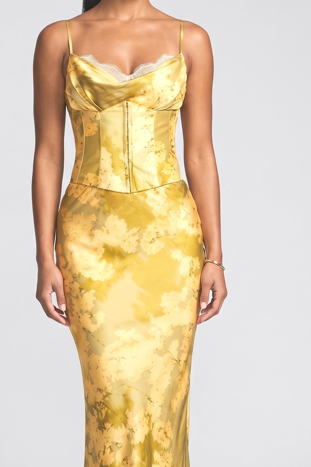 Multicolor Print Lace Maxi Dress, fabric detail