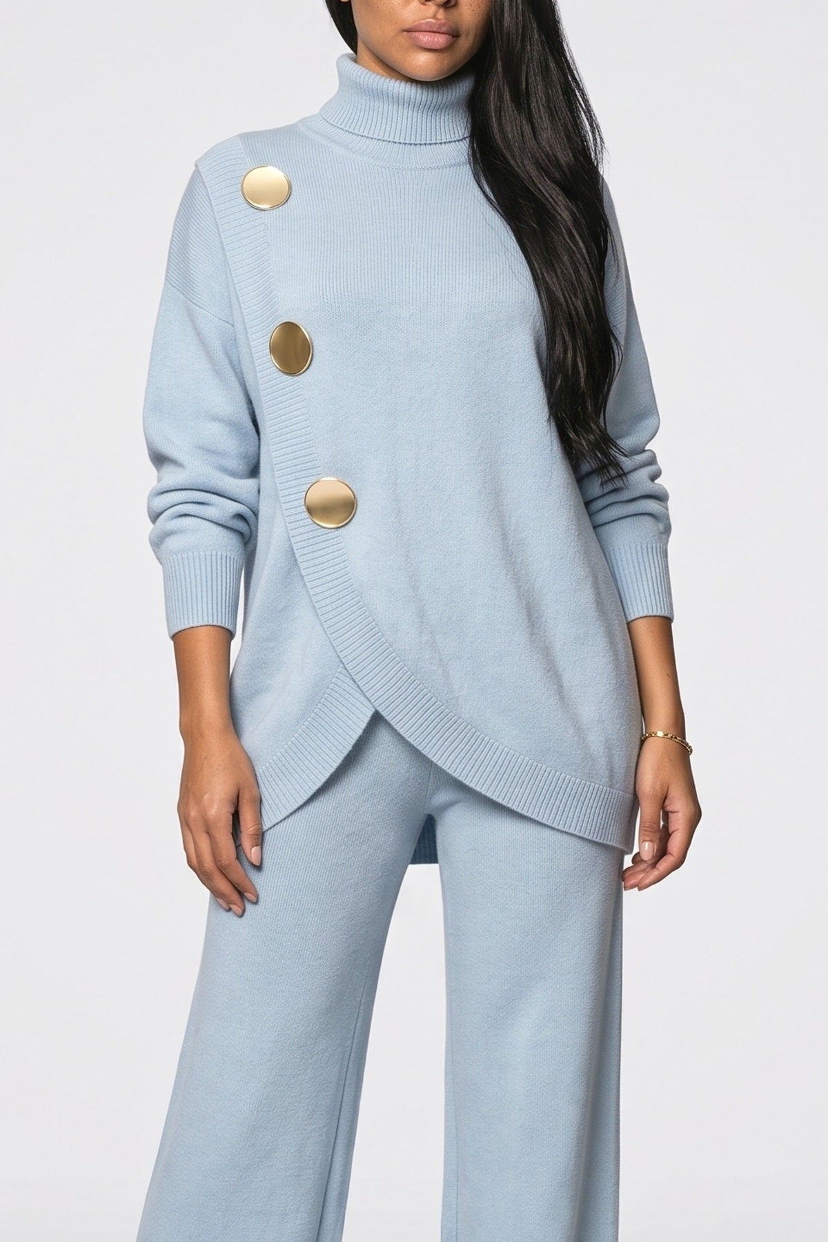 Turtleneck Pants Set Women, fabric detail