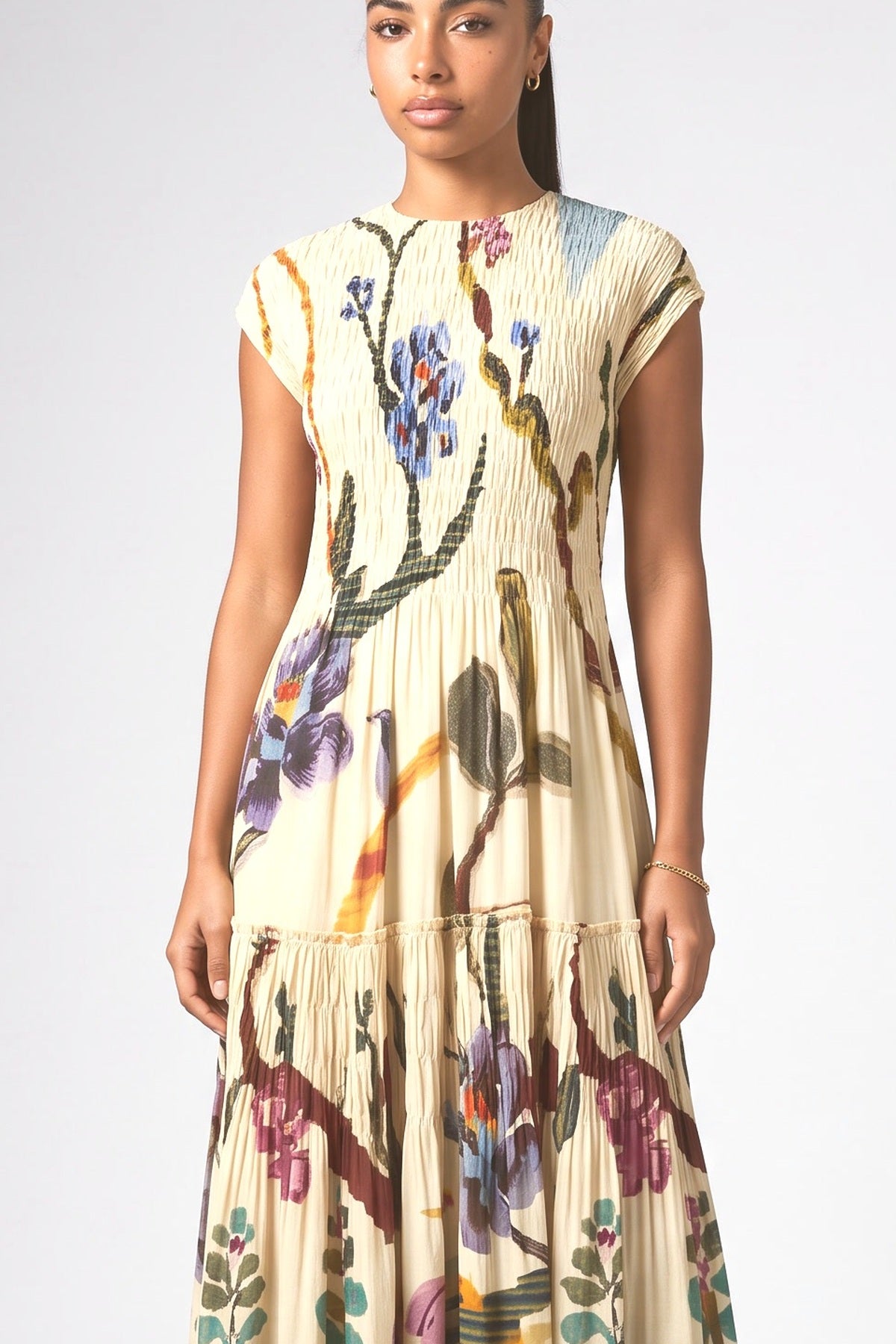Multicolor Pleated Maxi Dress, fabric detail
