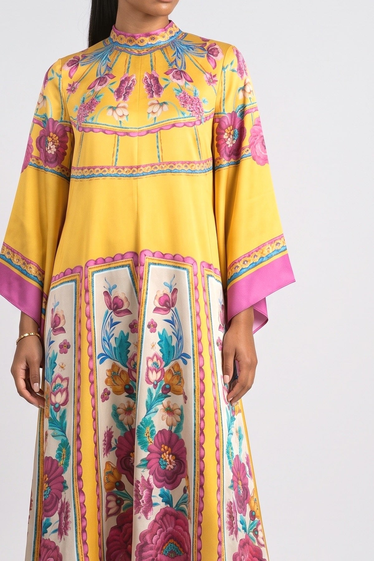 Vintage Pattern Print Loose Maxi Dress, fabric detail