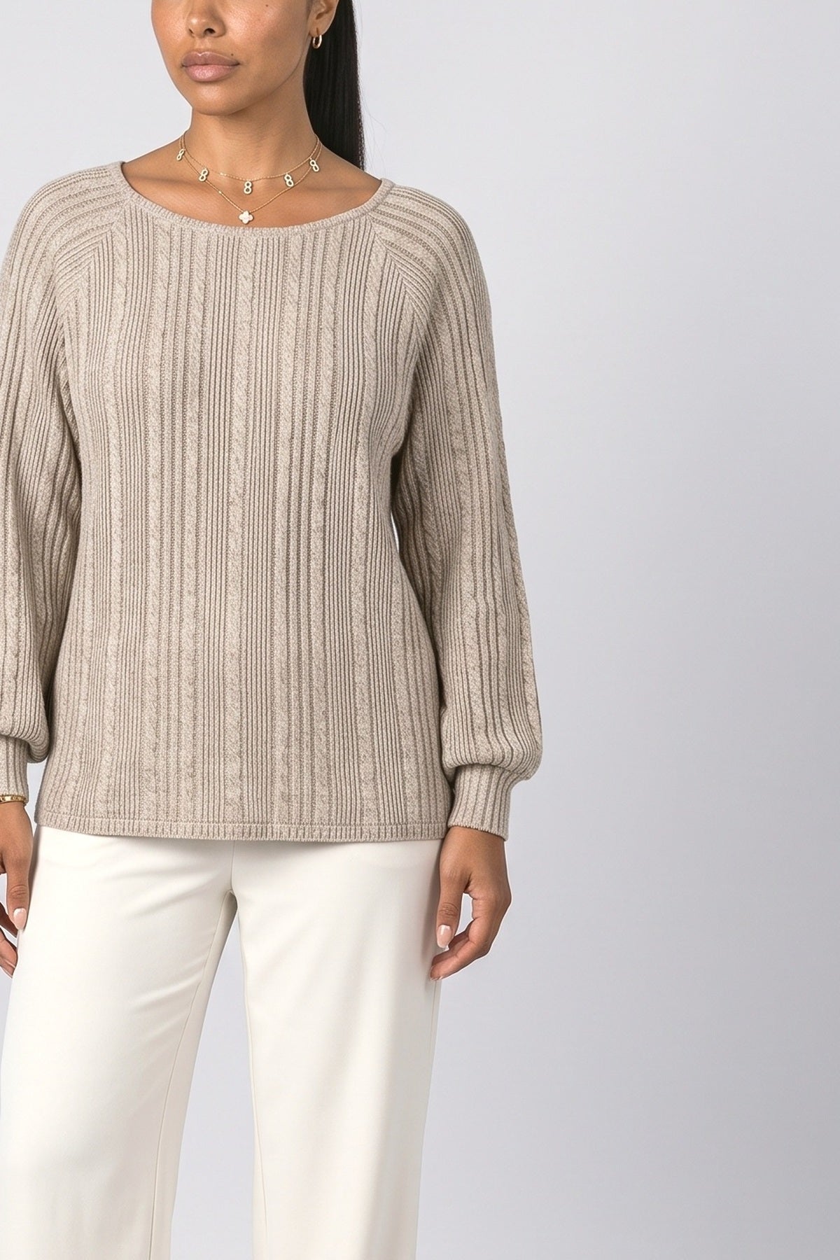 Striped Long Sleeve Knit Top, fabric detail