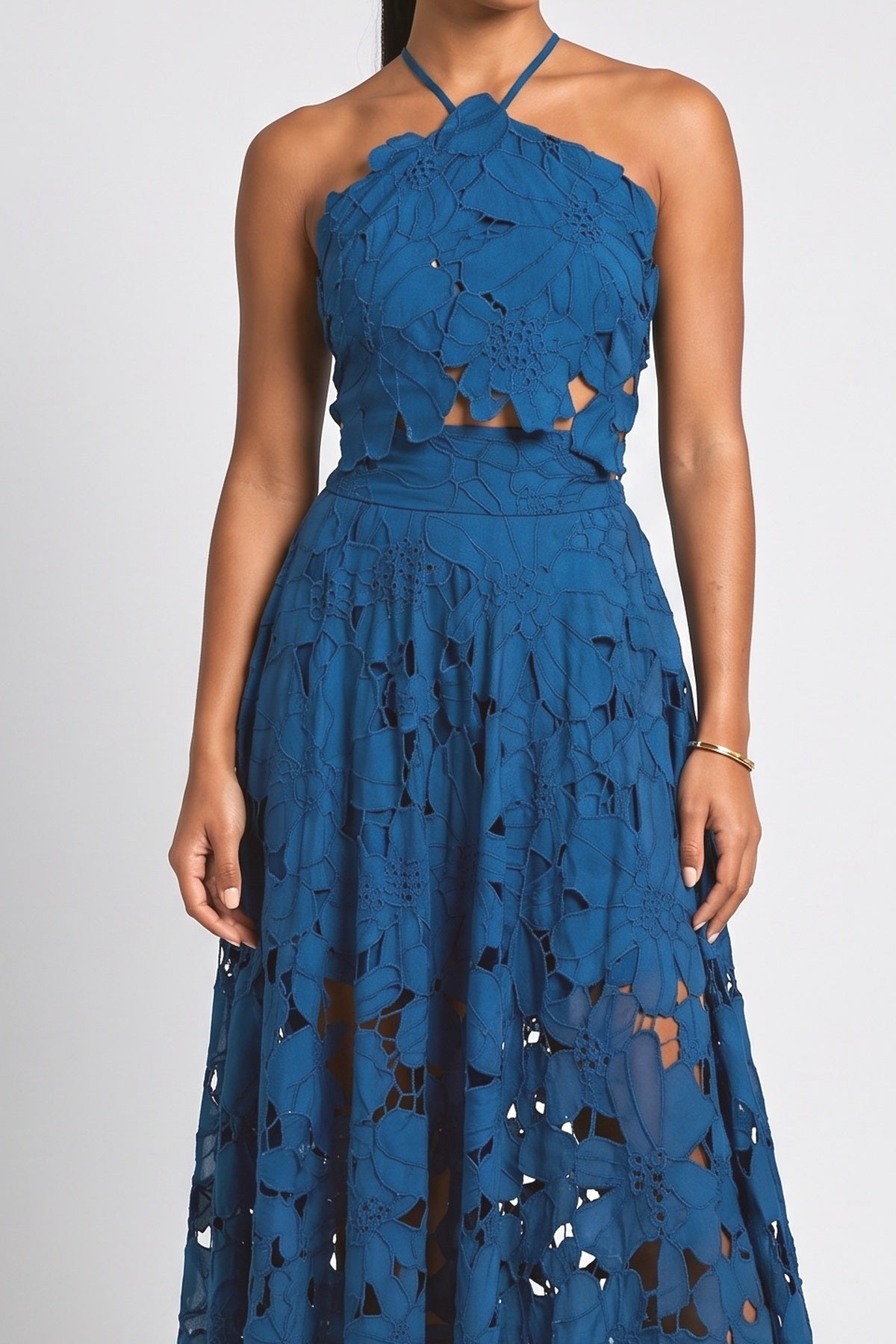 Blue Lace Cami A-Line Outfit Set, fabric detail