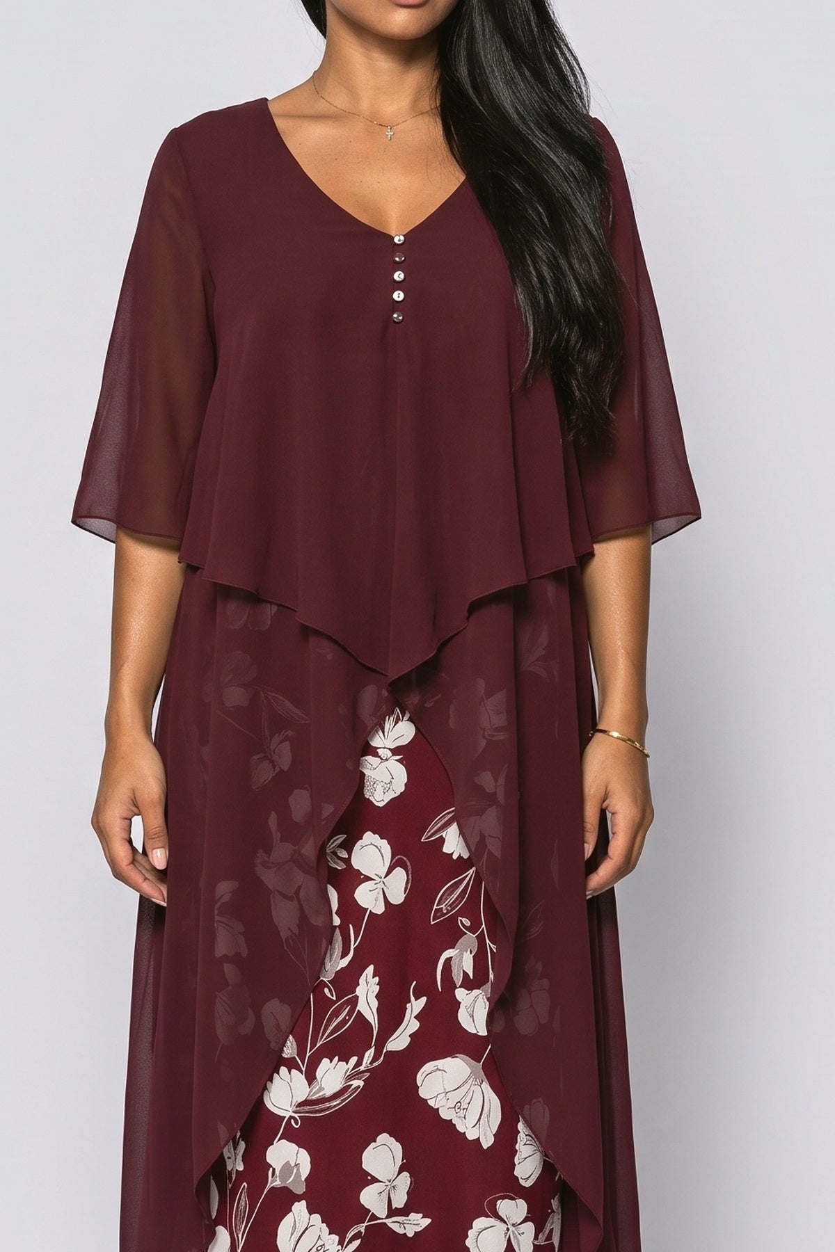 Chiffon Asymmetric Cocktail Dress, fabric detail