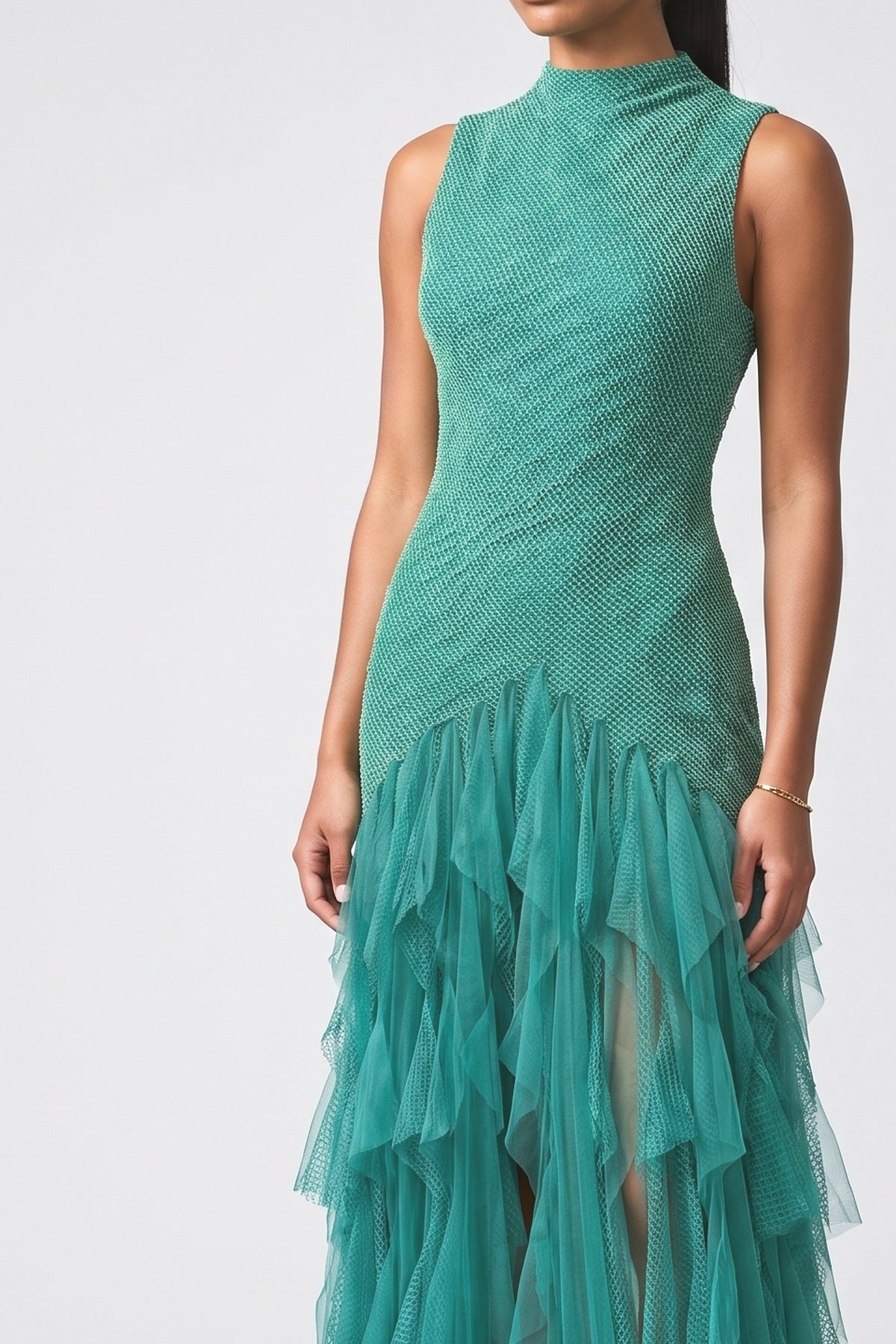 Green Backless Maxi Dress, fabric detail