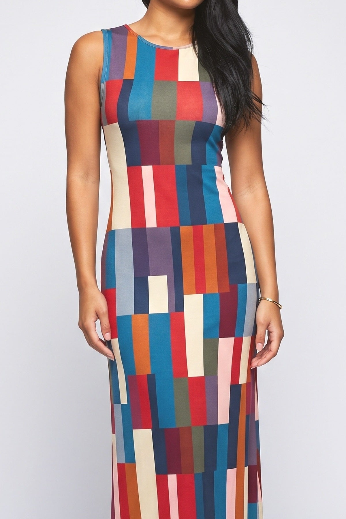 Colorblock Sleeveless Maxi Dress, fabric detail