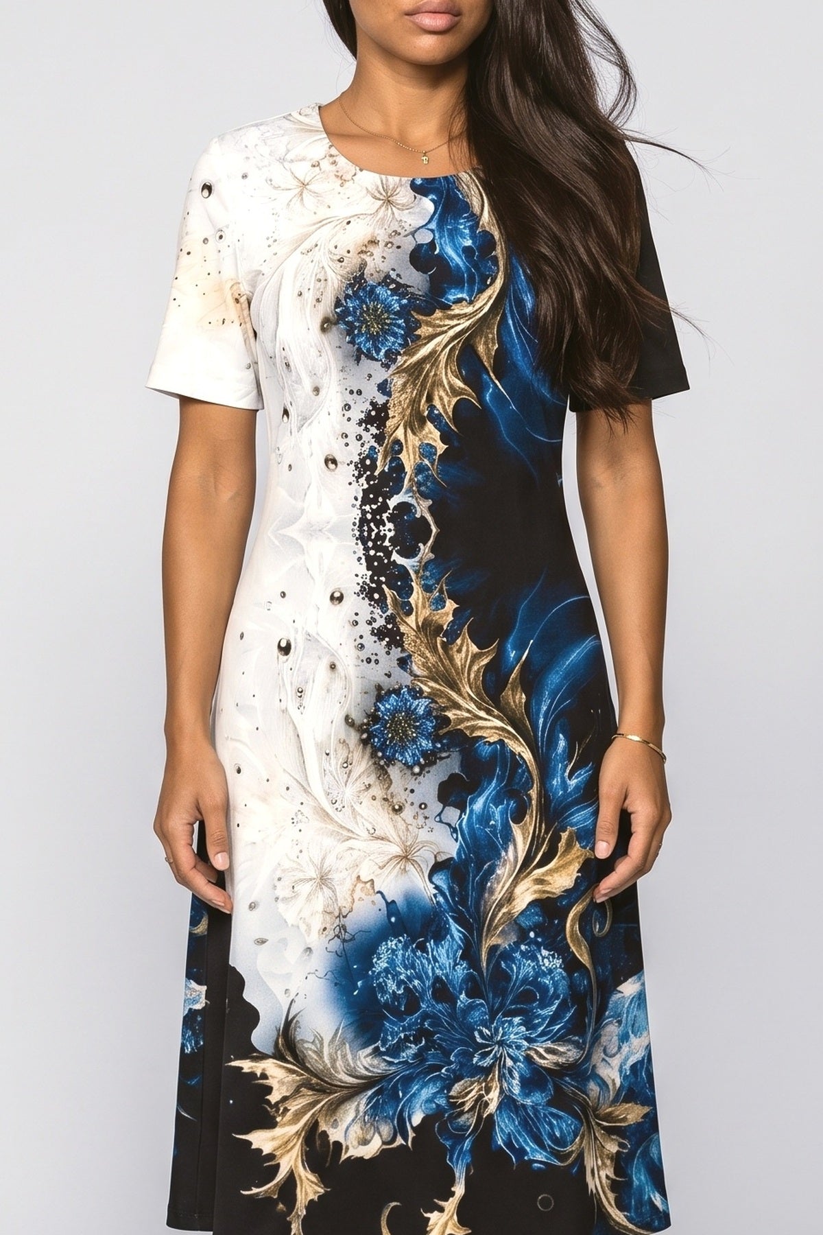 Multicolor Floral A-Line Midi Dress, fabric detail