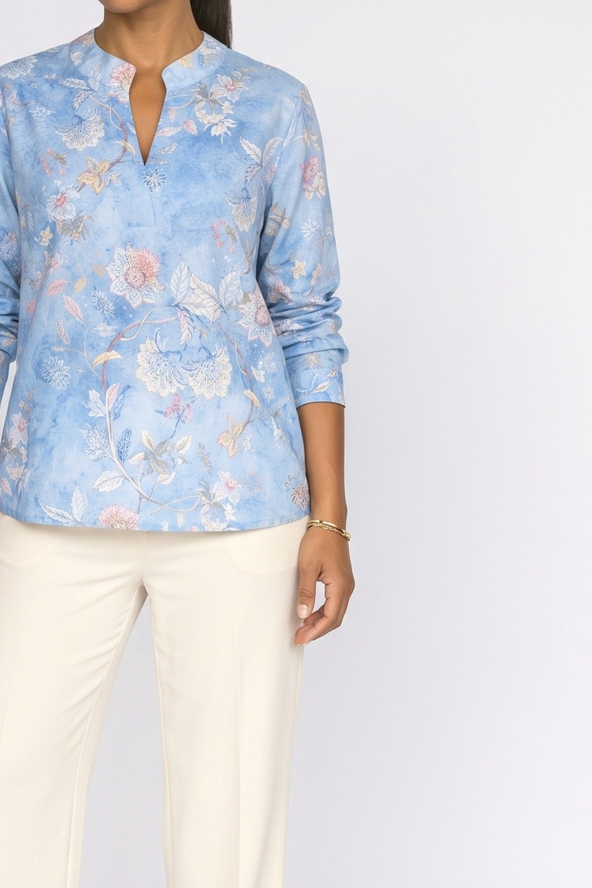 V-Neck Floral Blouse, fabric detail