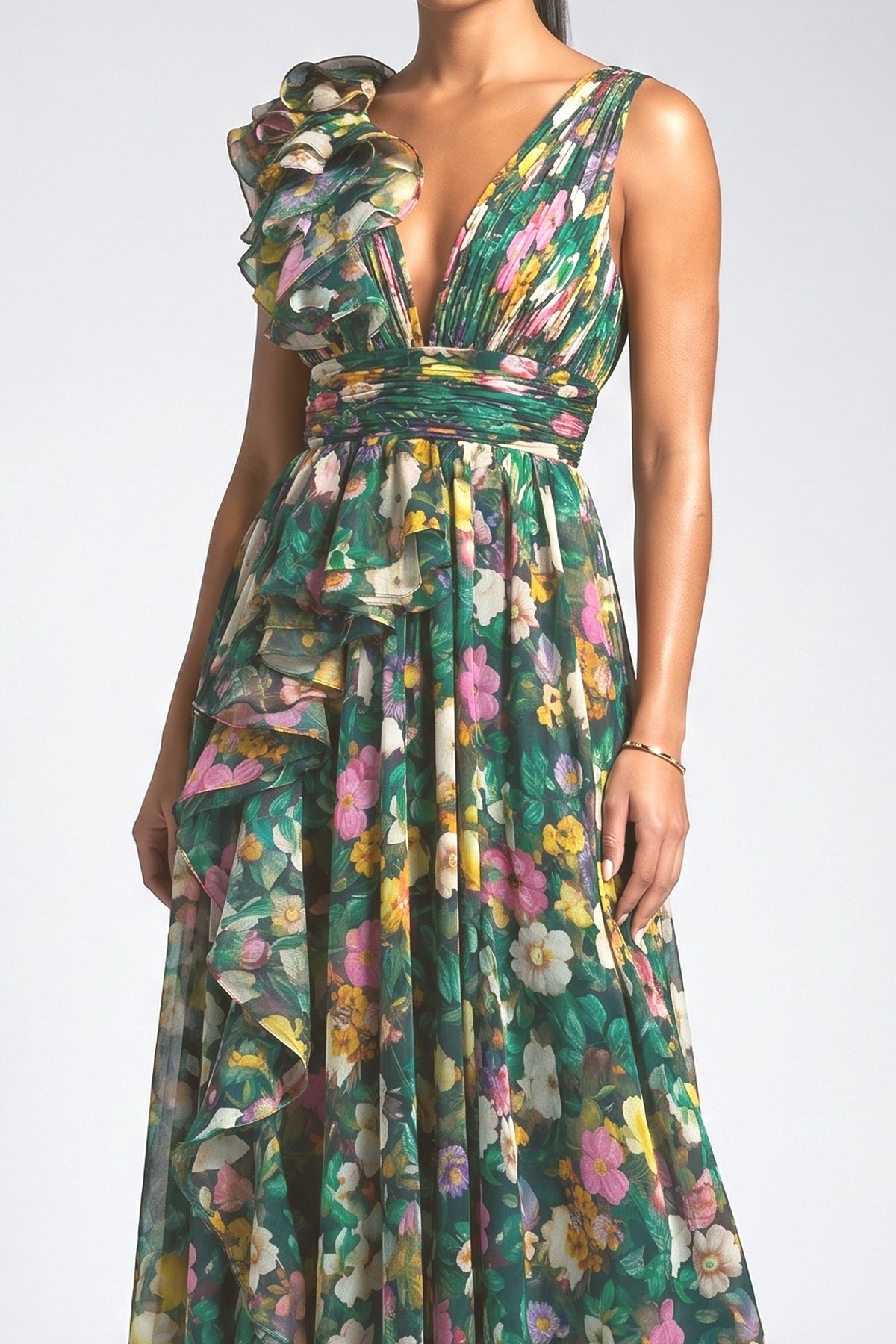 V-Neck Printed Maxi Dress, fabric detail