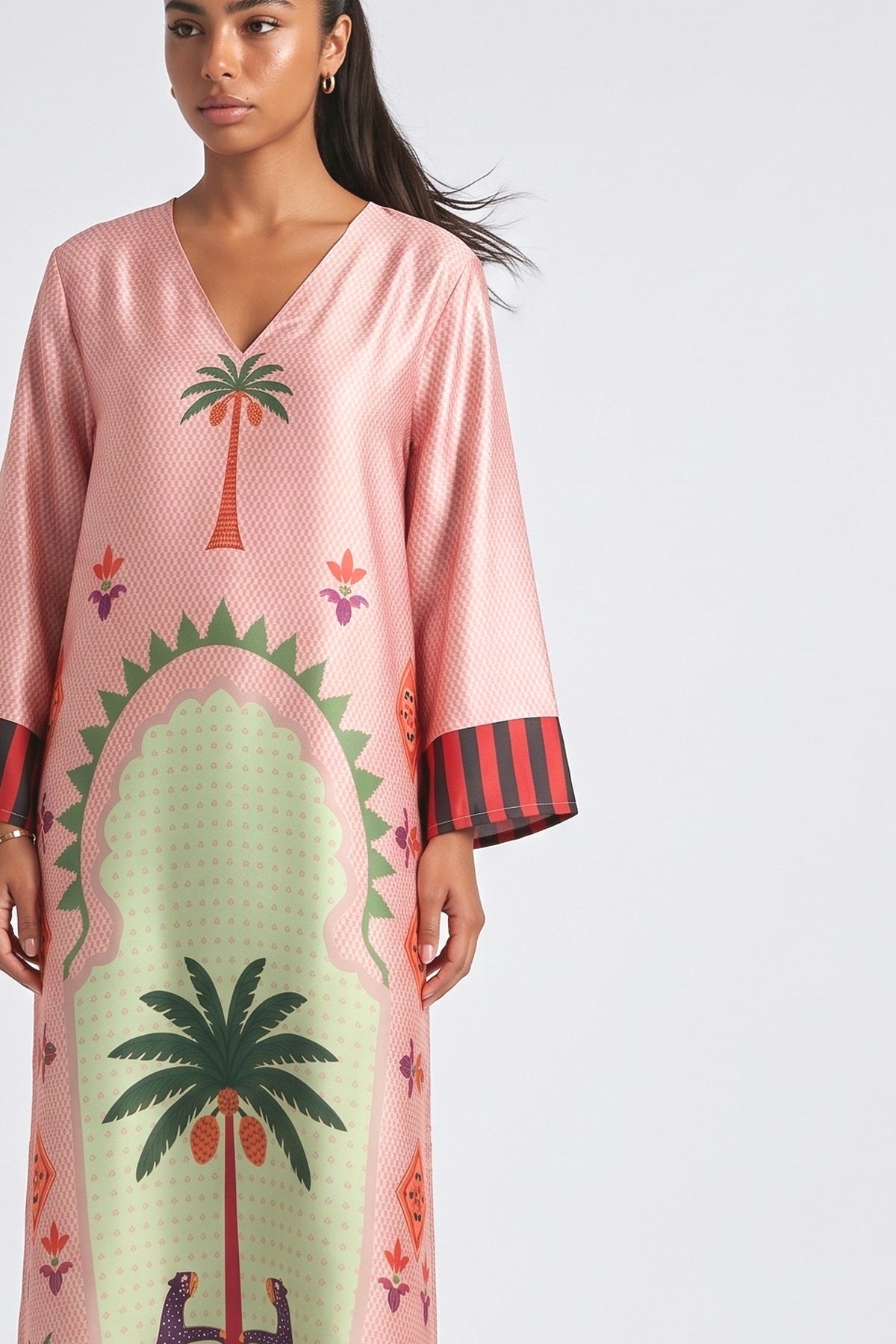 Mystic Palm Printed Maxi Dress, fabric detail