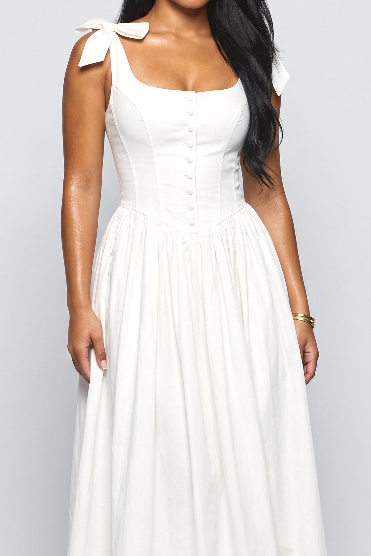 White Pleated Midi Dress, fabric detail
