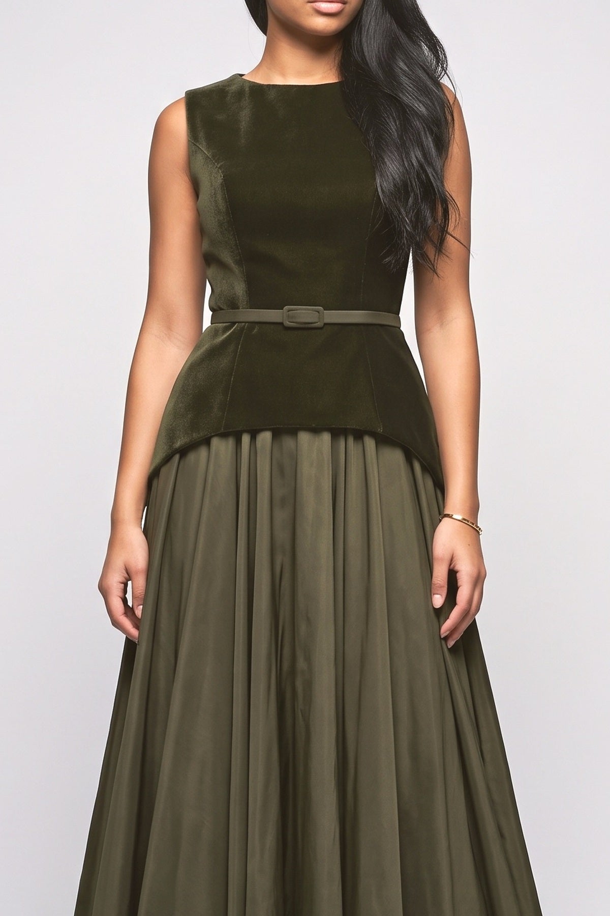 Green A-Line Maxi Dress, fabric detail