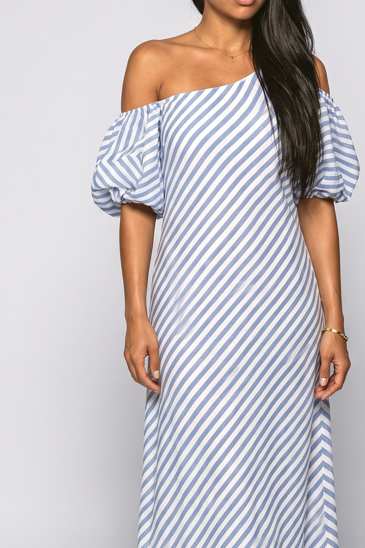 Off-Shoulder Striped Maxi Dress, fabric detail