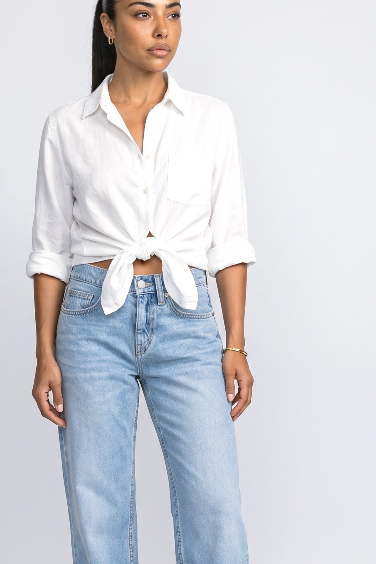 Blue Wide Leg Pants, fabric detail
