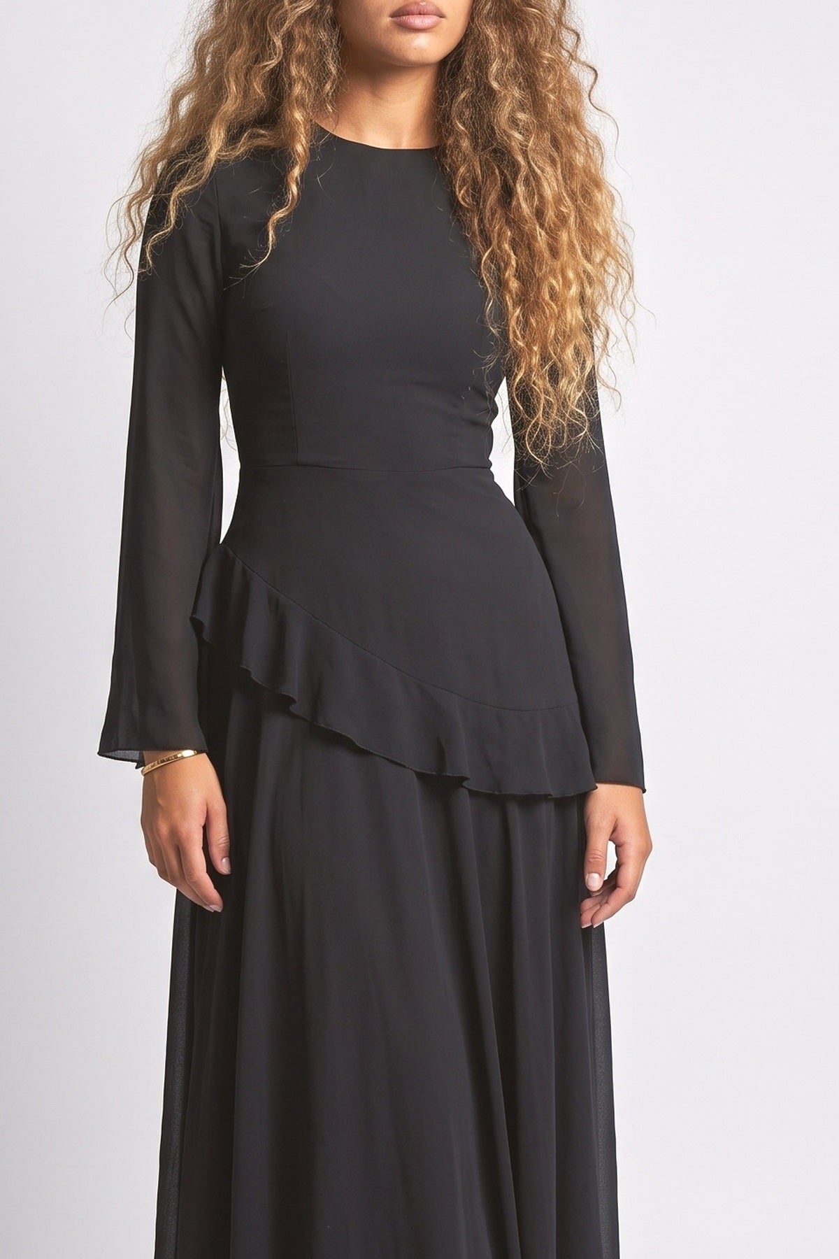 Ruffled Long Sleeve Maxi Dress, fabric detail