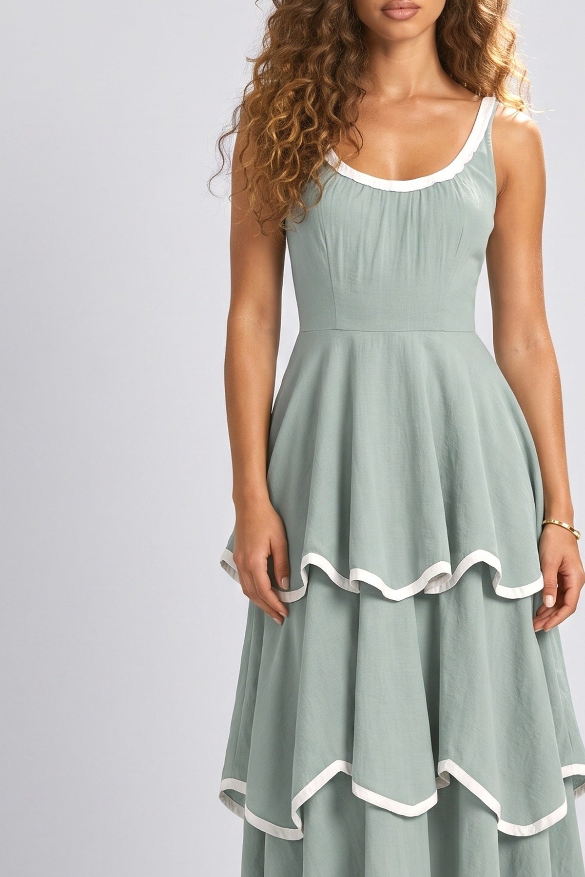 Sleeveless Tiered Maxi Dress, fabric detail