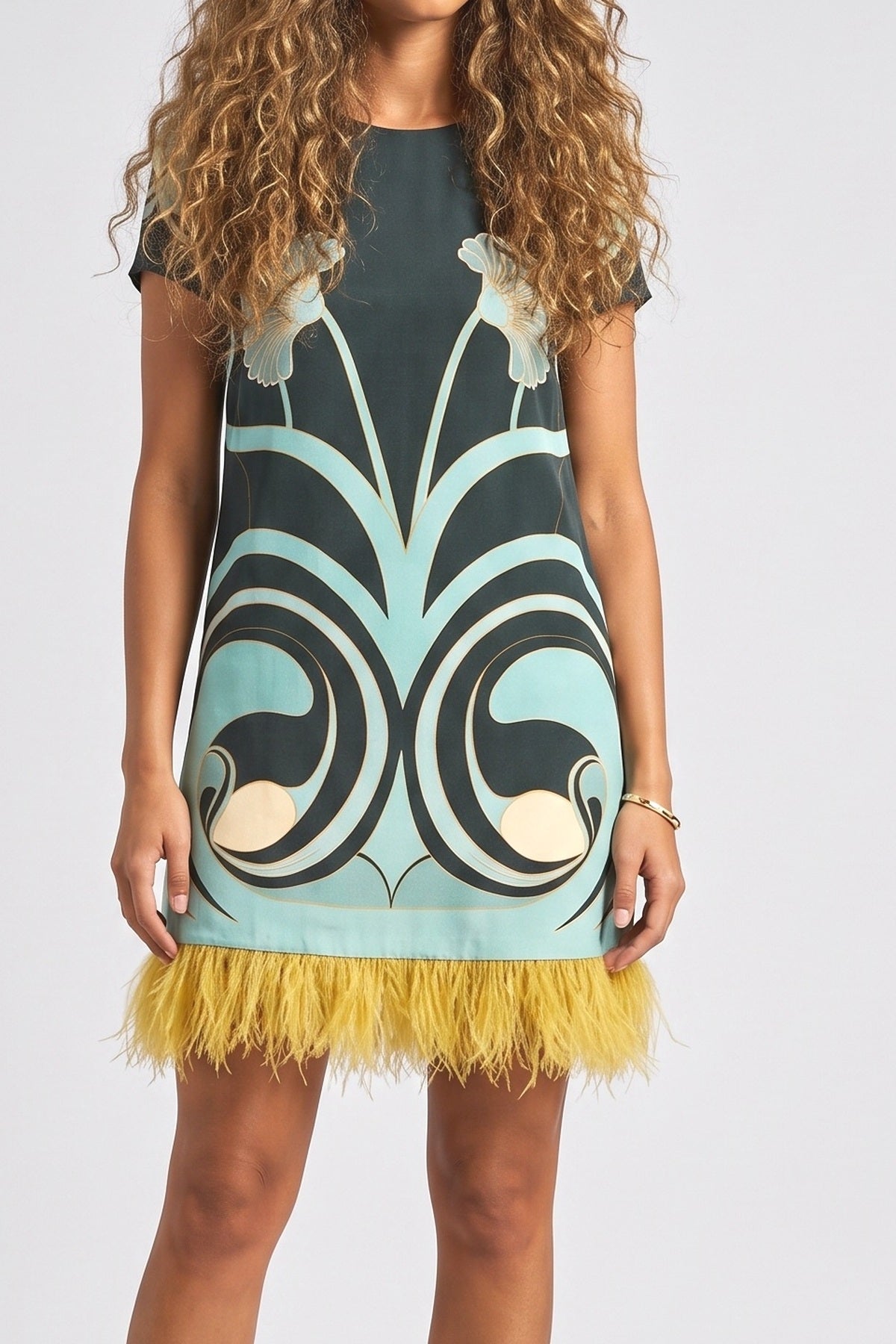 Botanical Print Mini Dress, fabric detail