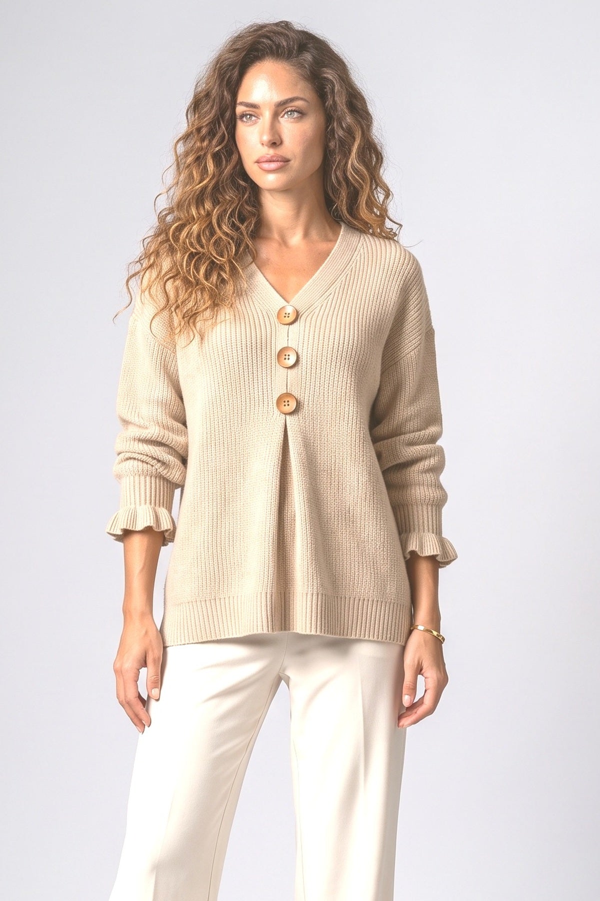 Knit V-Neck Pullover Sweater, fabric detail